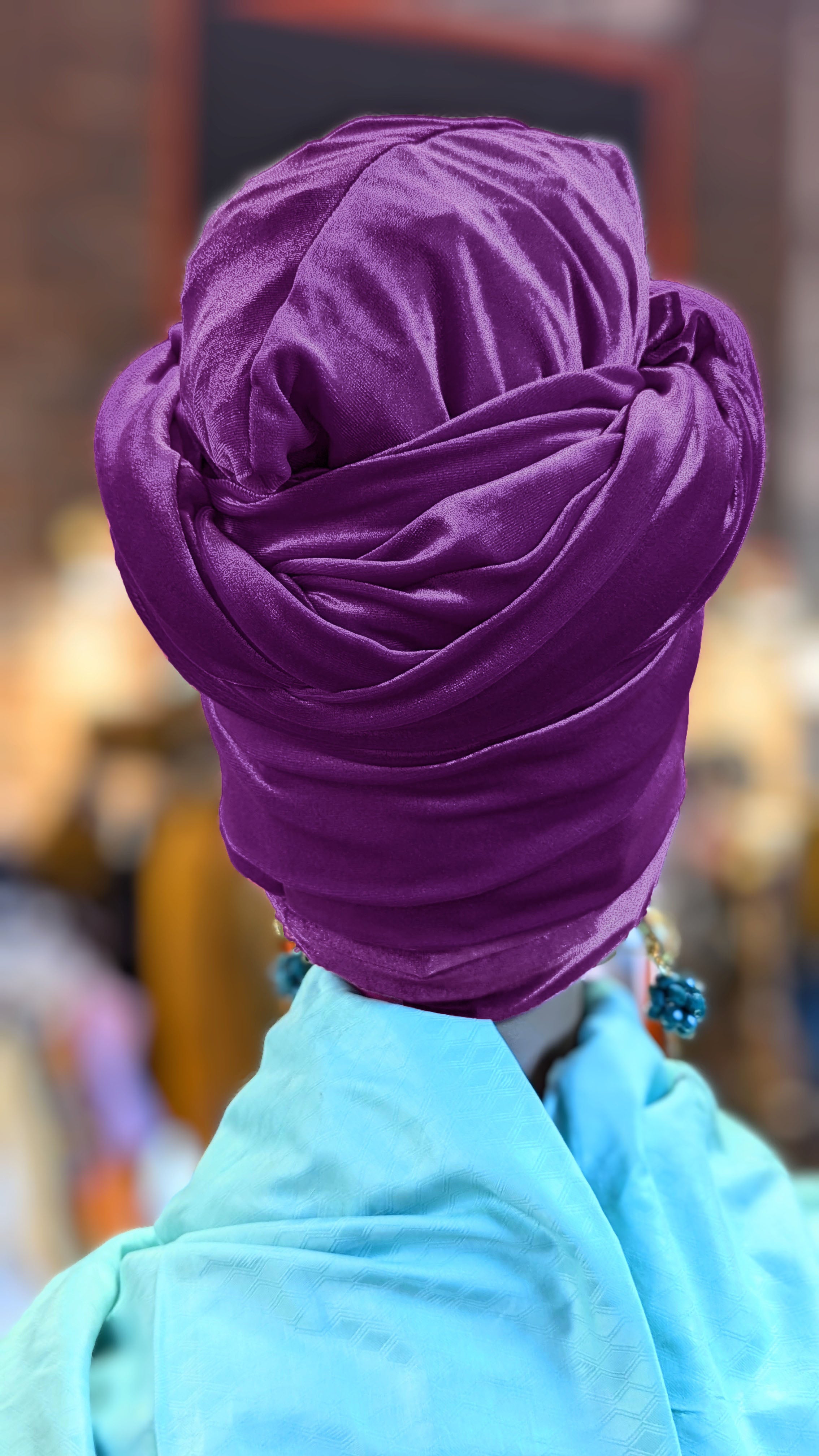 Dupsie's Niaja Purple Velour African Sock Hat Head Wrap for Women - Soft Winter Beanie & Stylish Headband for Cold Weather, Church, or Cultural Events