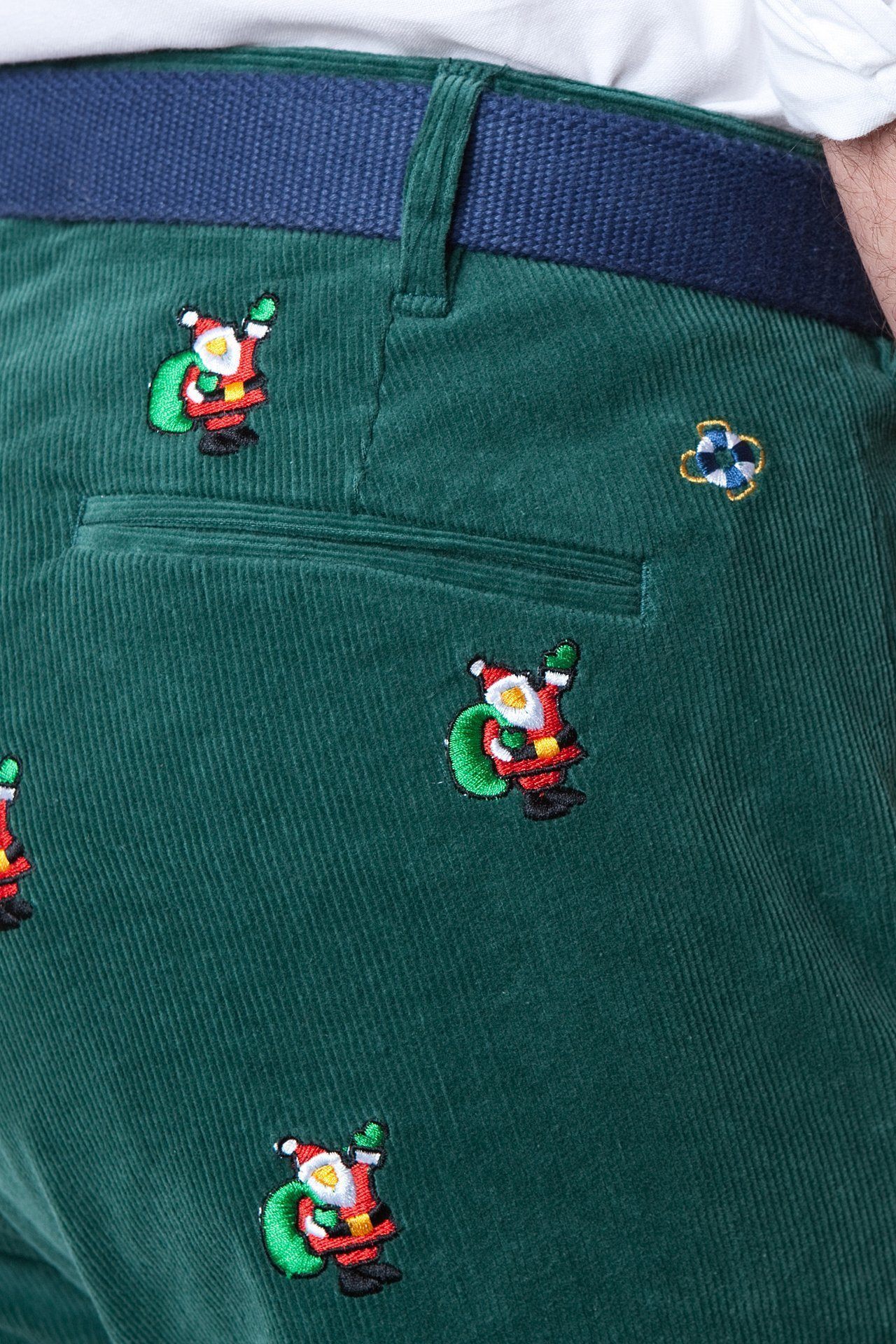 Beachcomber Corduroy Pants for Men - Comfortable Hunter Green Corduroy Trousers with Santa-Inspired Design | Perfect for Casual Wear, Outdoor Adventures & Holiday Parties