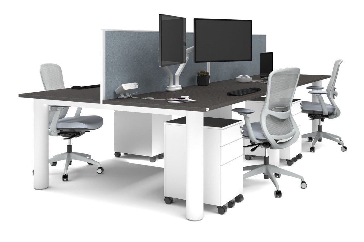 Quadro Cylinder Leg 4-Person Office Workstation Desk - 1600L x 800W with Cable Management - Modern Office Furniture for Team Collaboration & Productivity