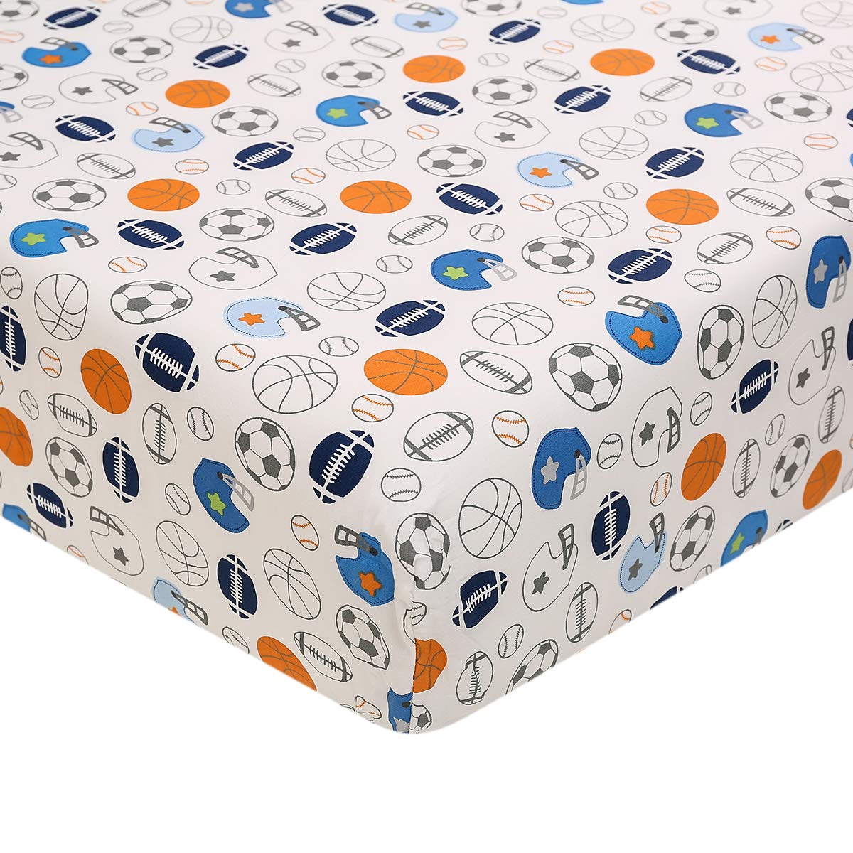4-Piece Blue Sports Theme Baby Crib Bedding Set - Quilt, Fitted Sheet, Skirt & Valance for Boys with Baseball & Soccer Embroidery | Nursery Decor for Baseball & Soccer Lovers
