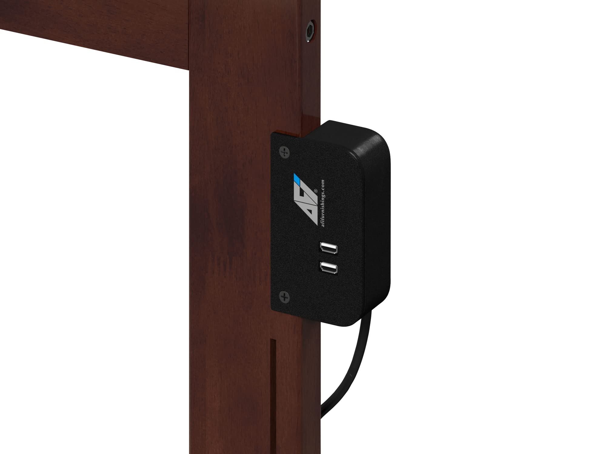 AFI Mission Full Platform Bed Frame with USB Charging Ports - Solid Walnut Wood Queen Size Bed for Modern Bedroom - Perfect for Small Spaces & USB Device Charging
