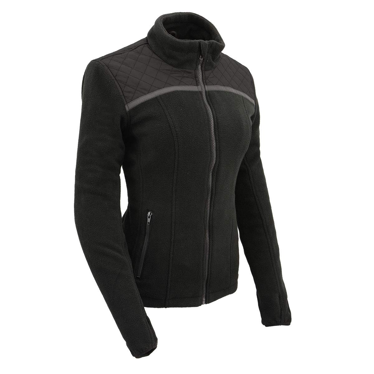 Milwaukee Leather MPL2784 Women's Black Micro Fleece Jacket with Reflective Stripes - Warm Winter Outerwear for Motorcycle Riding, Hiking & Outdoor Activities