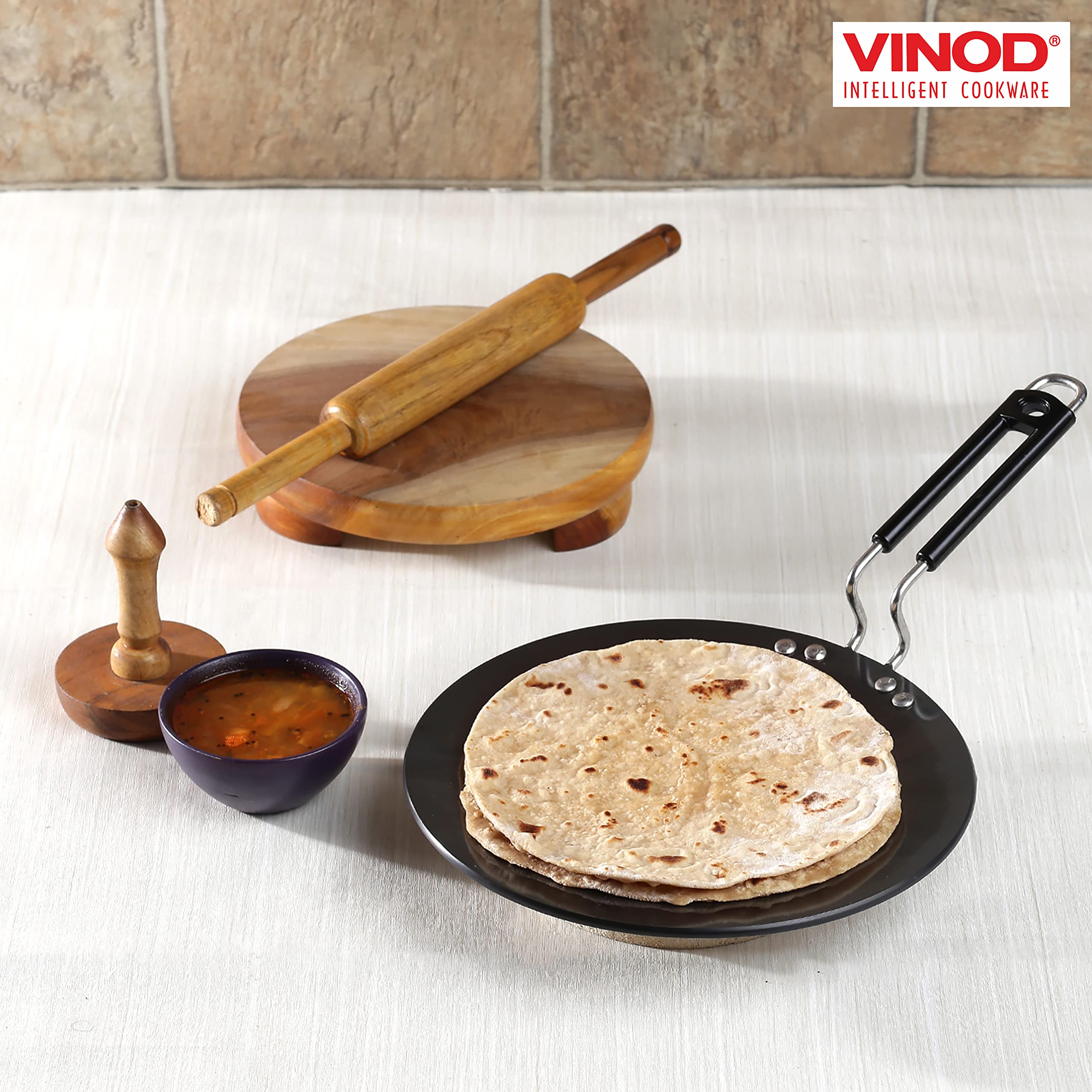 **Vinod Hard Anodized Non-Stick Griddle Pan - 12 Inch (30 cm) Black Aluminum Tawa for Roti, Dosa & Pancakes - Scratch-Resistant Surface for Stovetop & Induction Cooking**