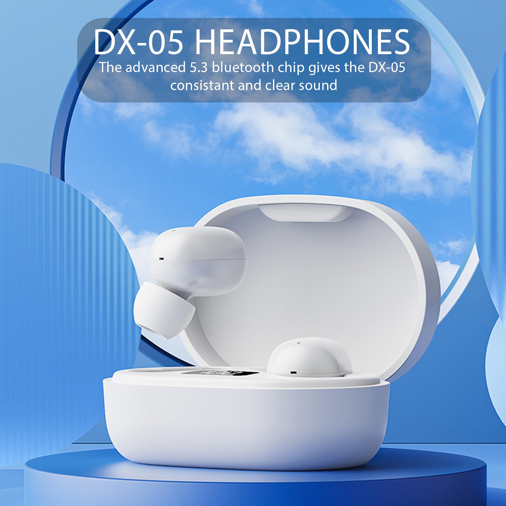 DX-05 True Wireless Earbuds with Bluetooth 5.3, Lightweight Comfortable In-Ear Headphones with Built-in Mic, IPX5 Waterproof, Hi-Fi Stereo Sound for Running, Gym, Workout & Travel (Black)