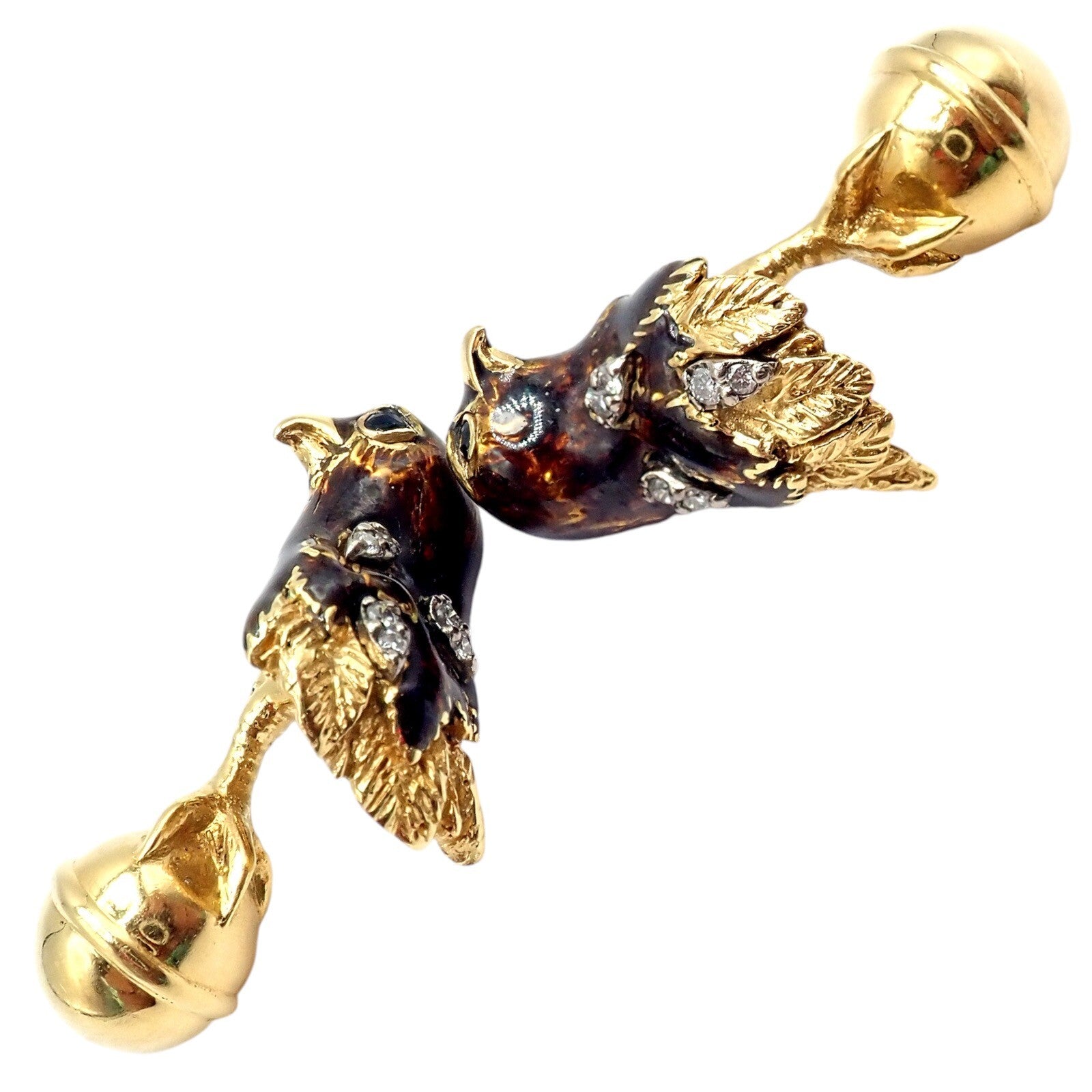 Vintage Tiffany & Co. 18k Yellow Gold Diamond Enamel Falcon Eagle Bird Cufflinks - Luxury Men's Jewelry Gift for Formal Events & Business Occasions