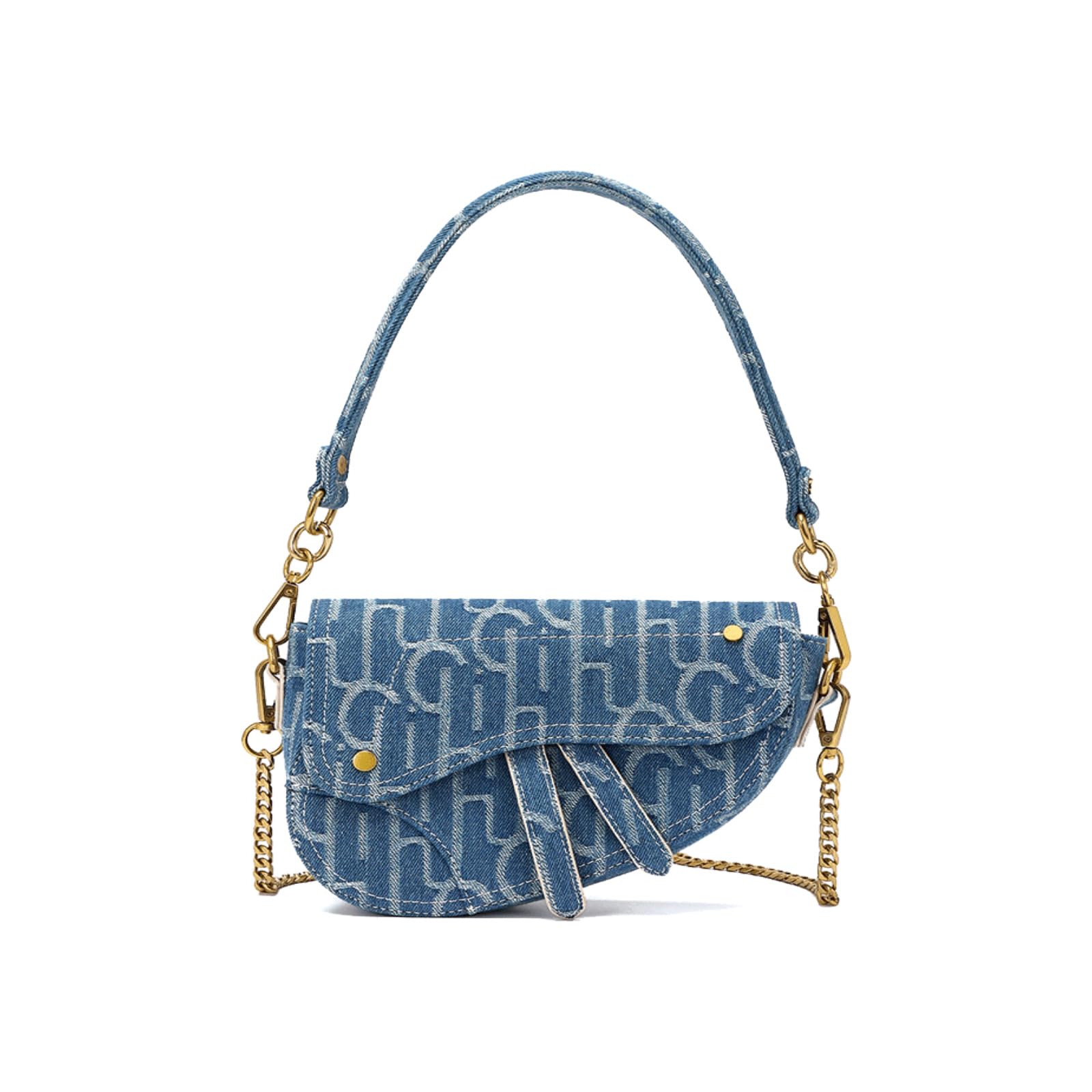 Trendy Denim Saddle Bag Clutch Purse for Women - Crossbody Shoulder Handbag & Satchel Bag | Perfect for Casual Outings, Date Nights, and Everyday Use