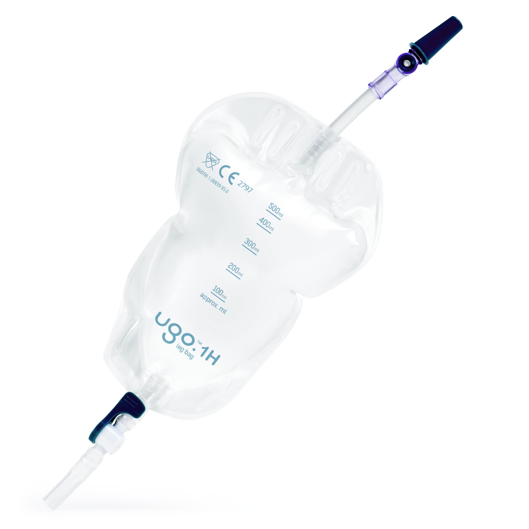 Ugo Leg Bags (Pack of 10) - 500ml Urine Drainage Bags for Catheter with Soft Fabric Backing, T-Tap or Lever Tap, Natural Leg-Shape Design - Ideal for Post-Surgery, Travel & Daily Use (Ugo 1H, Short Tube)