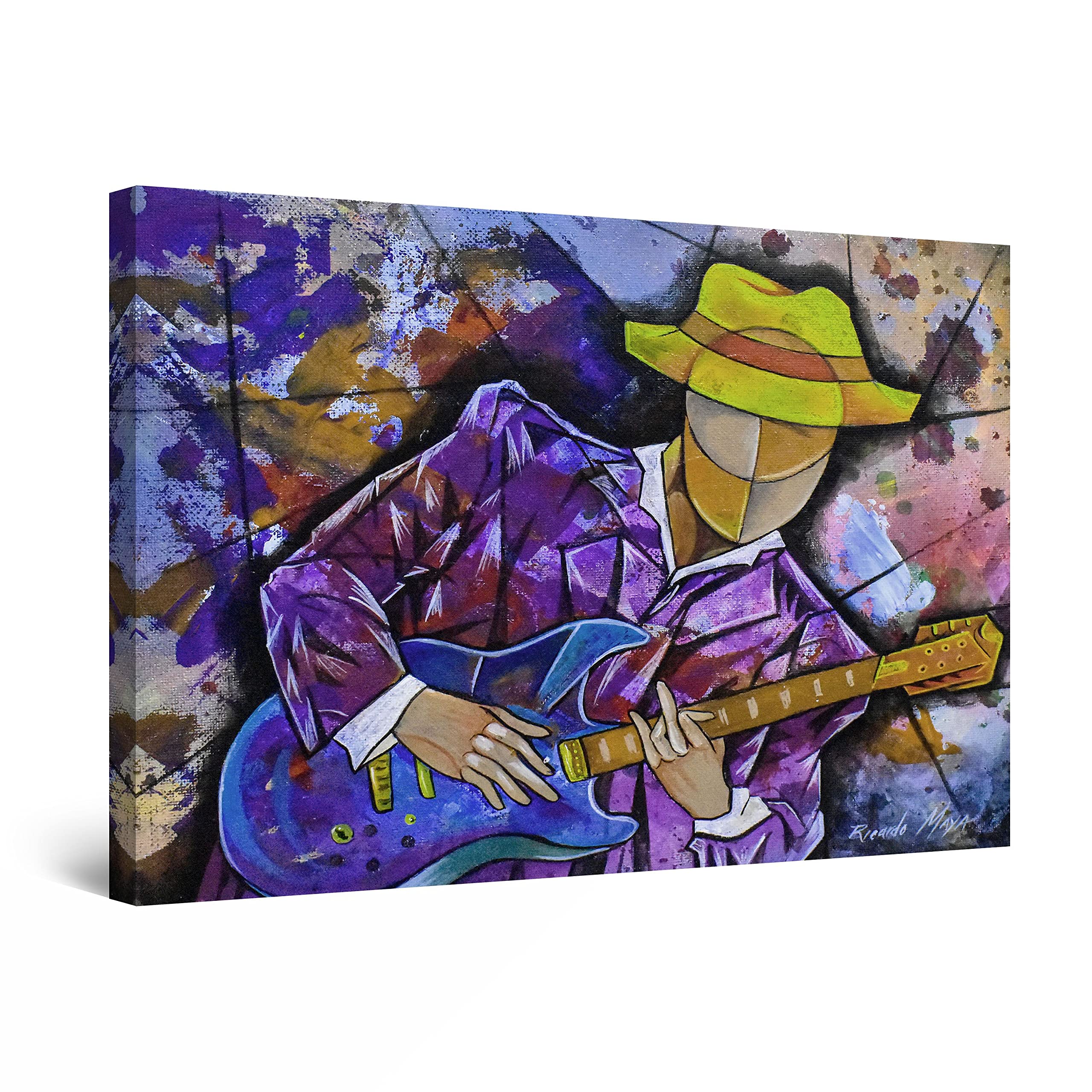 Startonight Purple Guitar Canvas Wall Art Print - 24x36 Inches Modern Music Decor for Bedroom, Living Room & Office - Stretched Framed Ready to Hang