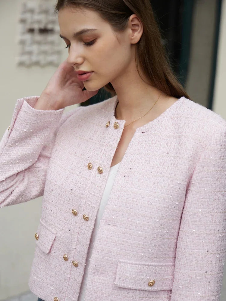 Stylish Minimalist Women's Jacket - Spring Lightweight Tuxedo Coat with Elegant Round Neck & Straight Shoulder | Perfect for Office Wear, Casual Outings & Spring Fashion
