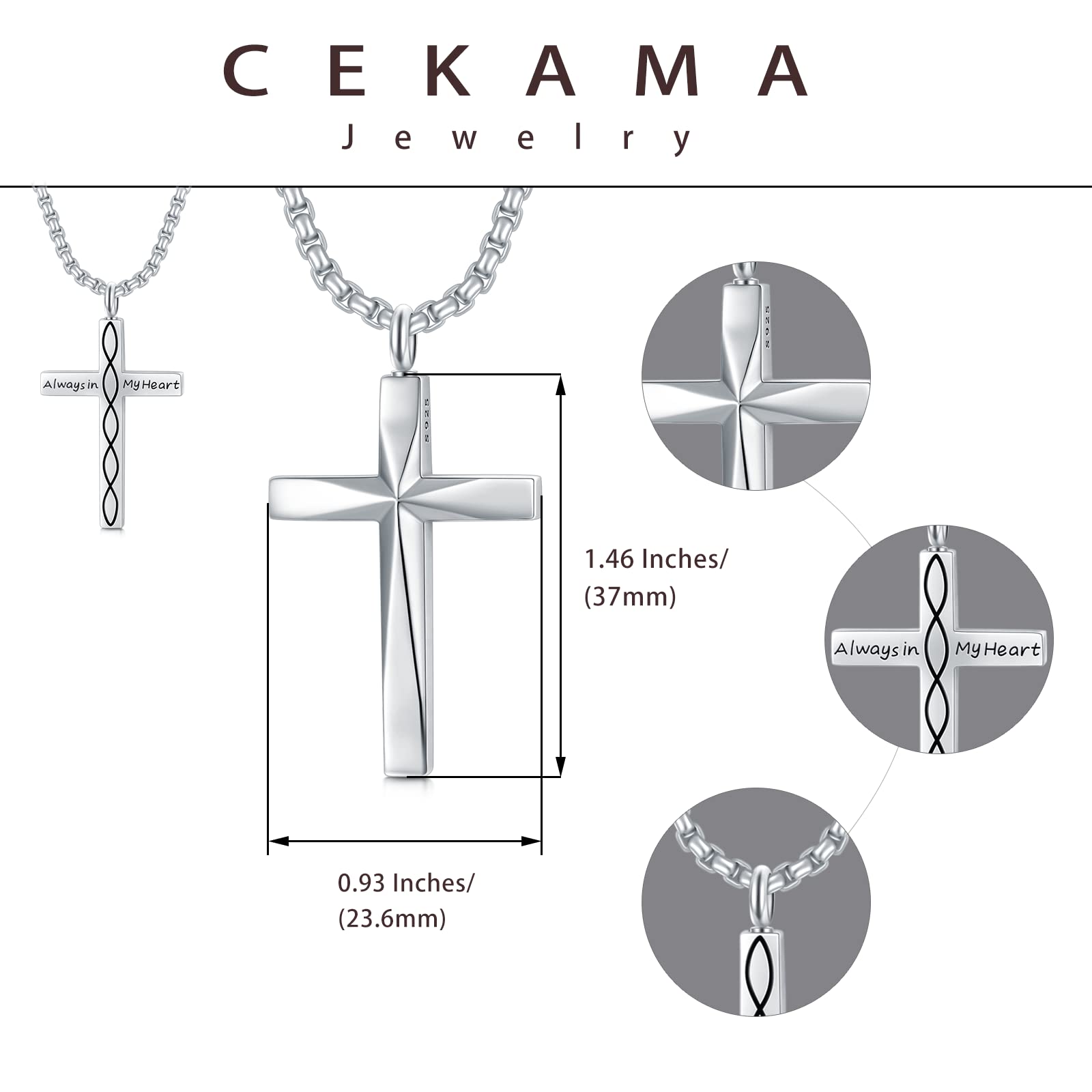Sterling Silver Cross Urn Necklace for Men & Women - Cremation Memorial Pendant with 20
