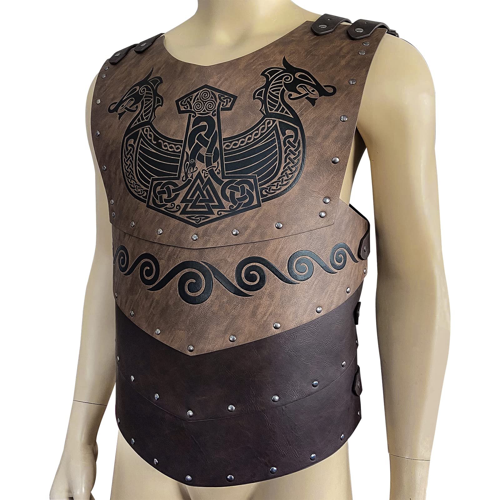 HiiFeuer Viking Faux Leather Embossed Chest Armor - Medieval Knight Costume for LARP, Cosplay & Renaissance Fairs - Perfect for Halloween, Role Playing & Historical Reenactments