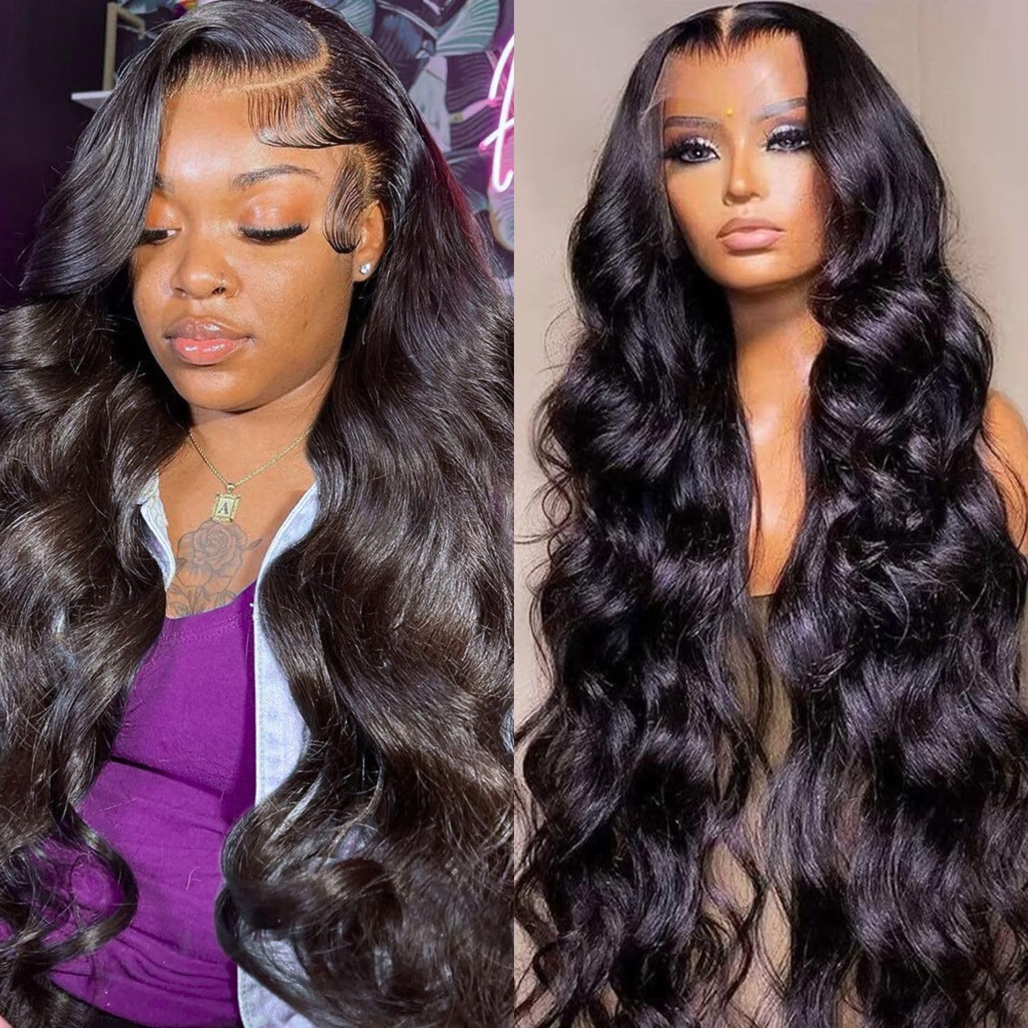 13x6 HD Transparent Lace Front Wig - 200% Density 100% Real Human Hair Body Wave Frontal Wig - Pre Plucked Glueless Wig with Baby Hair for Women - 20 Inch Natural Color Body Wave Lace Wig for Daily Wear, Parties & Special Occasions