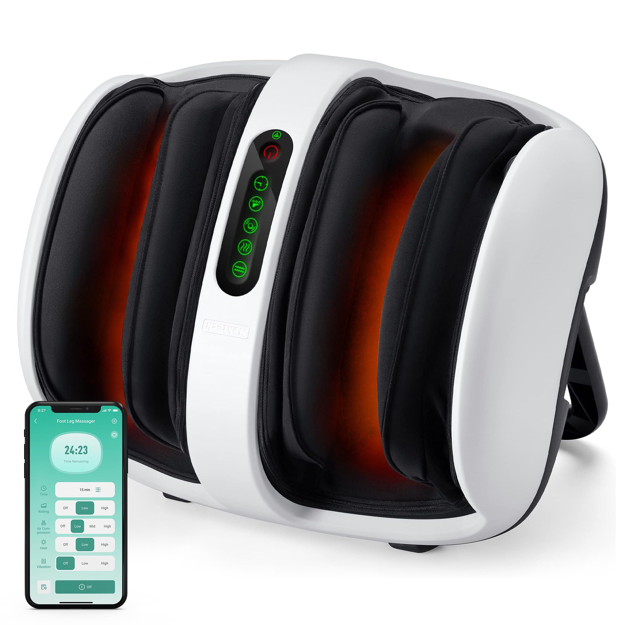 Nekteck Shiatsu Foot Massager with Heat - Electric Deep Kneading & Vibration for Feet, Calf, Arm Pain Relief - Smart APP Control for Muscle Relaxation & Circulation - Perfect for Home, Office Use and Post-Workout Recovery (White)