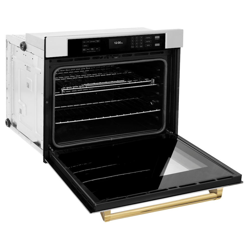 ZLINE Autograph Edition 30 Inch Professional True Convection Single Wall Oven with Air Fry & Self Clean - Stainless Steel with Polished Gold Handle (WASZ 30 G) | Perfect for Home Chefs & Modern Kitchens | Baking, Roasting & Air Frying