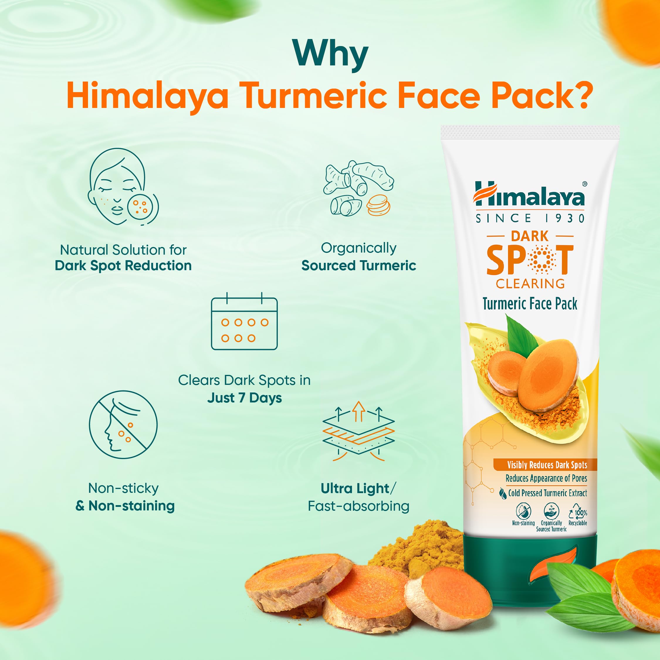 Himalaya Dark Spot Clearing Turmeric Face Pack - Organic Turmeric for Radiant Skin | Reduces Dark Spots in 7 Days | 50g | Brightening Facial Mask for Acne Scars & Hyperpigmentation | Perfect for Daily Skincare Routine & Glowing Complexion