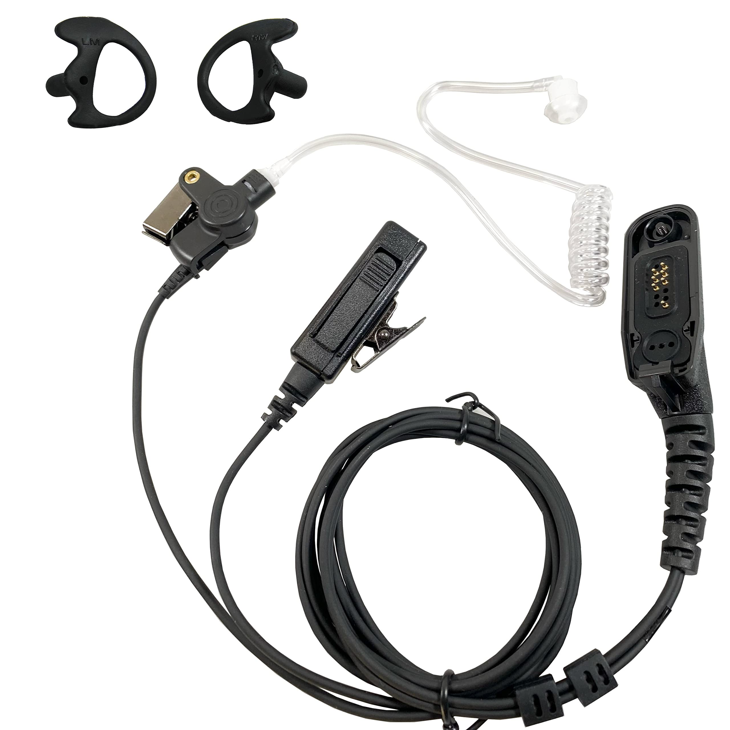MaximalPower Replacement Acoustic Tube Earpiece Headset for Motorola Radios XPR6500 XPR6550 XPR6580 APX7000 APX6000 | Durable Single Wire Headset Mic with Reinforced Cable & Comfortable Black Earmolds (Left/Right) | Ideal for Security, Construction & Emergency Communication