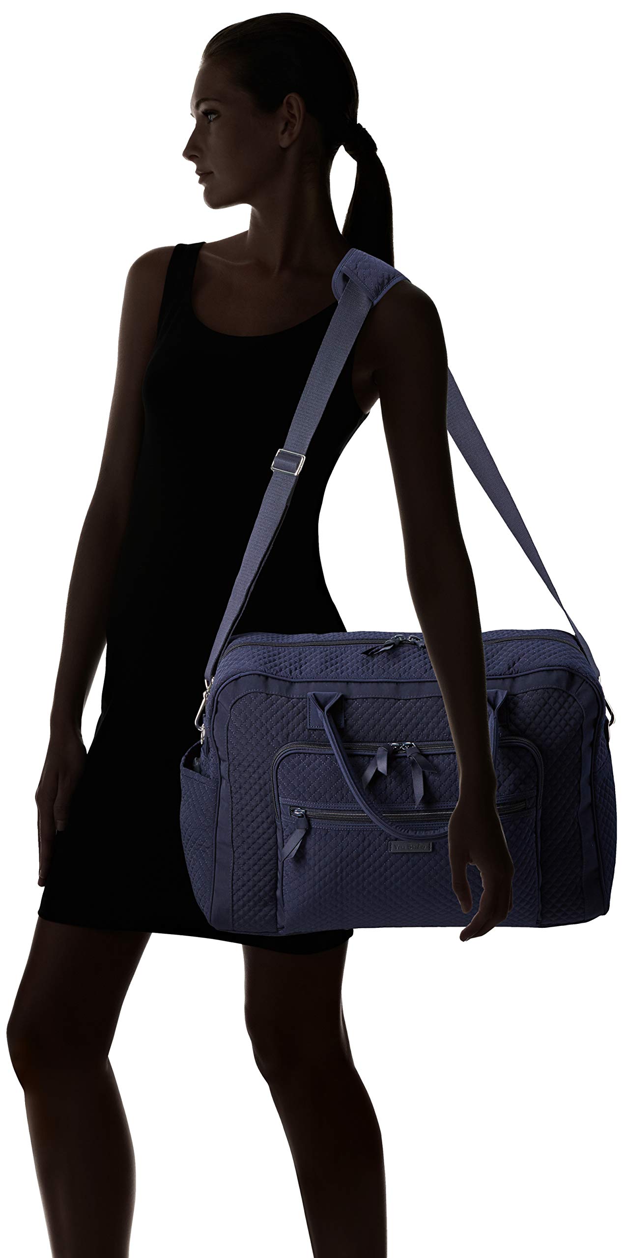 Vera Bradley Women's Microfiber Weekender Travel Bag - Lightweight Carry-On Overnight Bag for Weekend Getaways, Gym, Beach & Air Travel (Navy Blue, One Size)
