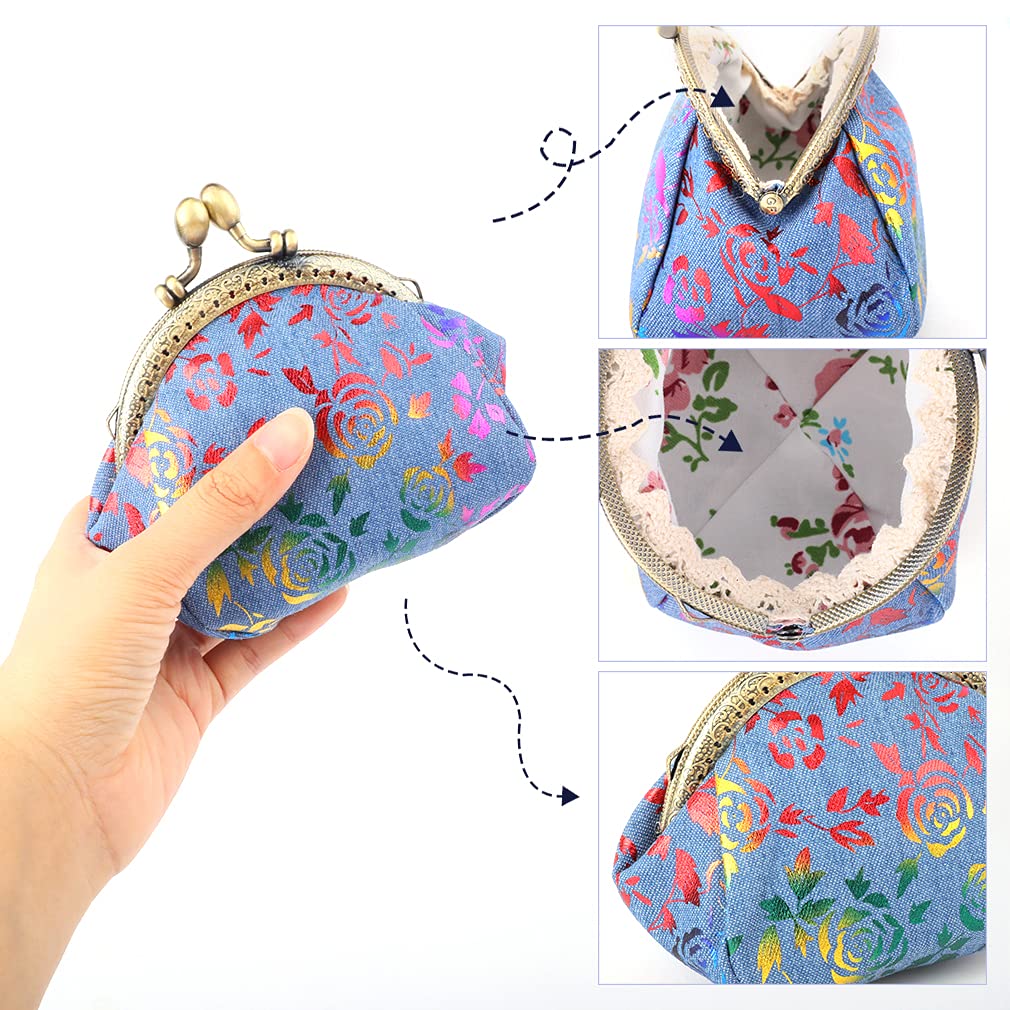 Vintage Rose Pattern Kiss-Lock Coin Purse - Small Change Pouch Wallet for Women & Girls - Perfect for Parties, Gifts, and Everyday Use (Rose Flower Design)