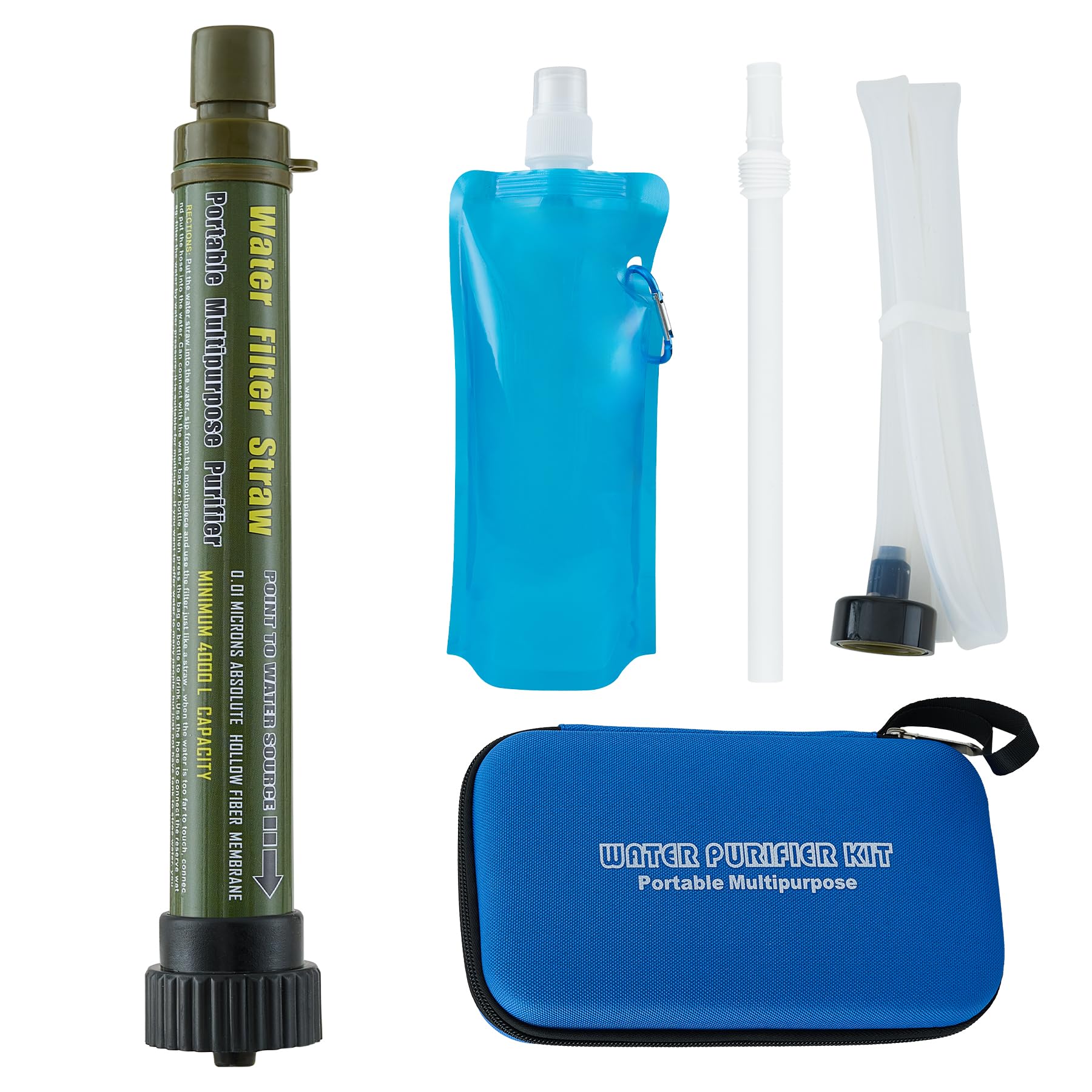 Portable Water Filter Straw Kit - Outdoor Survival Gear for Hiking, Camping & Travel - Personal Water Purifier with Military-Green Design | Emergency Preparedness & Backpacking Essentials