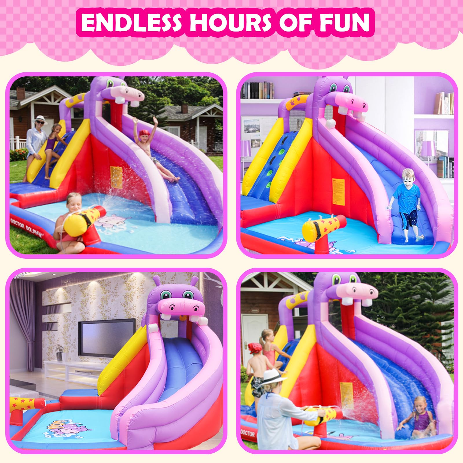 **Doctor Dolphin Inflatable Bounce House with Water Slide - Kids & Toddler Indoor/Outdoor Bouncy Castle, 450W Blower Included - Fun for Backyard, Birthday Parties, Summer Water Parks (Wet & Dry Use)**