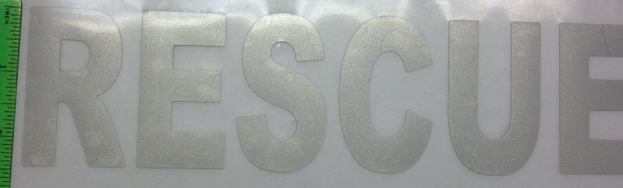 RESCUE 2.5 x 10 Inch Silver Reflective Iron-On Letters for Clothing - Perfect for DIY T-Shirts, Jackets, and Customized Gifts