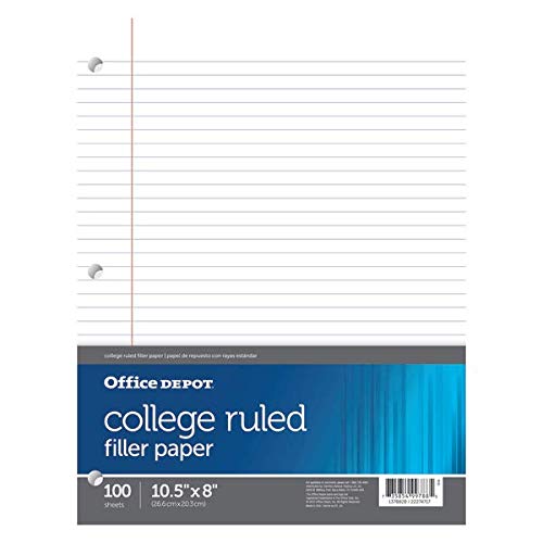 Office Depot College Ruled Filler Paper - 100 Sheets, 16lb for Notebooks & Binders
