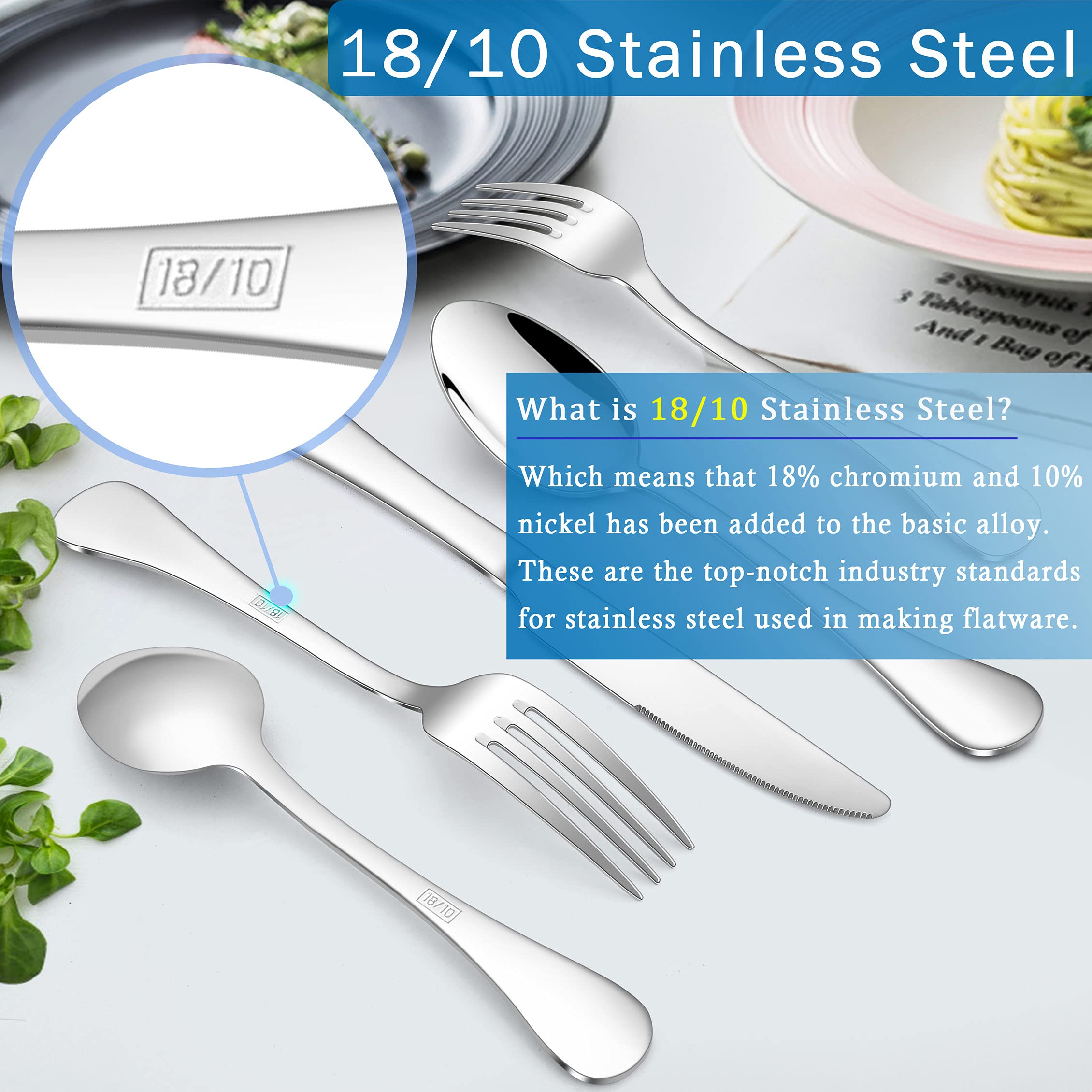 Premium 18/10 Stainless Steel Flatware Set - 60 Piece Silverware Cutlery Set for 12 People, Mirror Polished Dishwasher Safe Tableware for Home, Restaurant & Wedding - Elegant Dining Utensils for Everyday Meals, Dinner Parties & Special Occasions