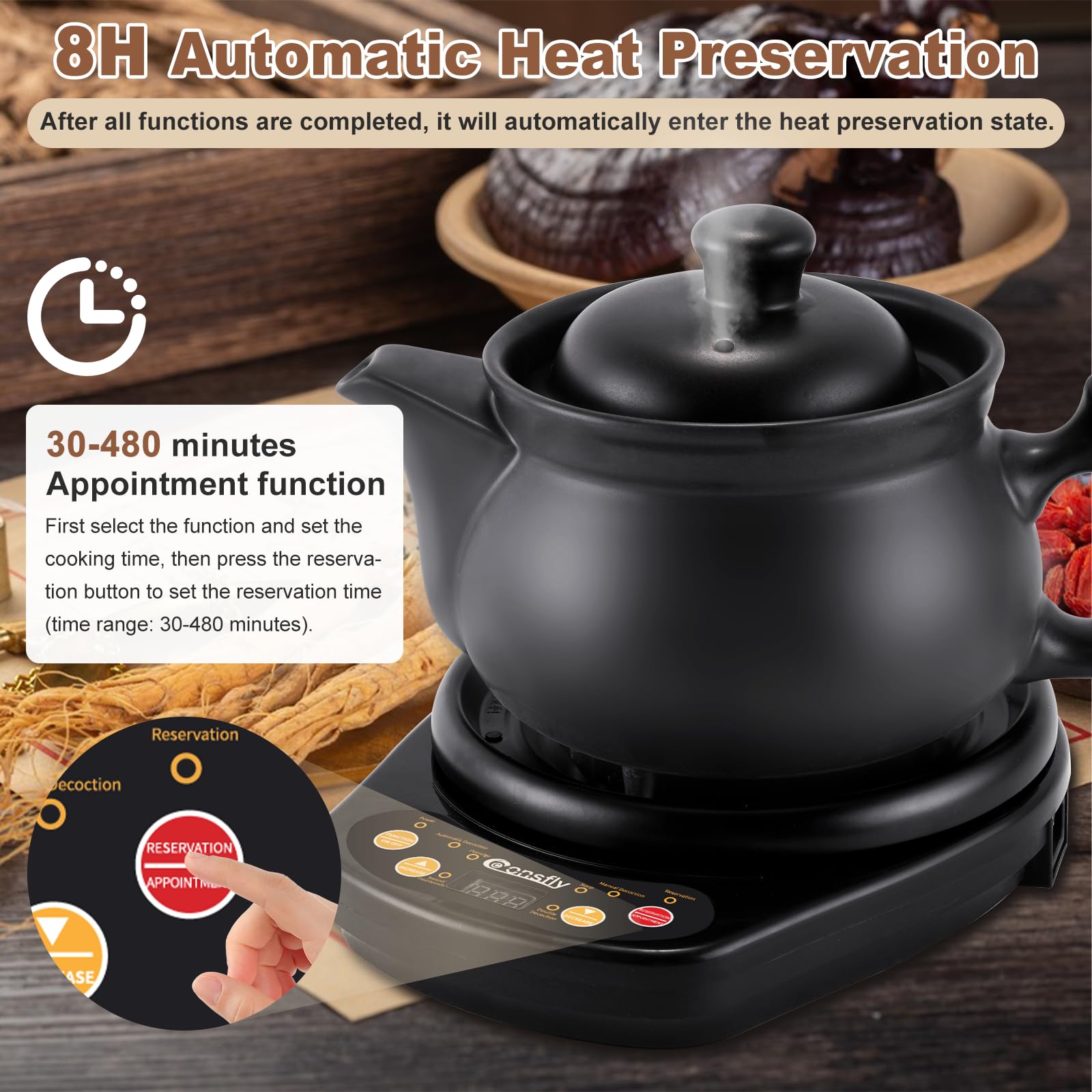 110V Electric Chinese Herbal Medicine Pot - 3.17 Quart Herbal Decoction Cooker with Heating Stove for Traditional Chinese Medicine, Herb Tea & Soup (Up to 600g Herbs) - Perfect for Home Herbal Remedies, TCM Therapy & Natural Wellness