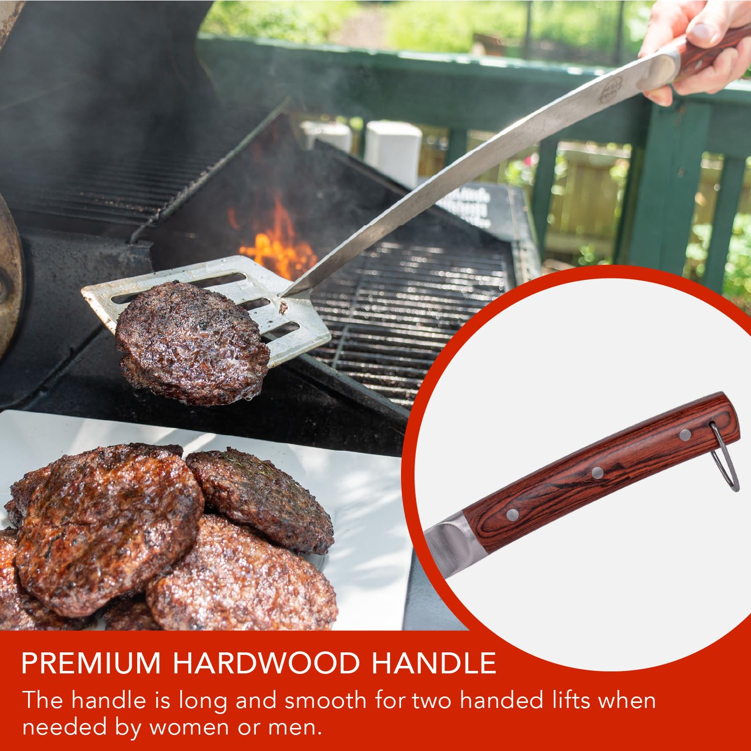 24-Inch Super Long Grill Spatula - Extra Strong Curved Neck with Premium Hardwood Handle & Large Stainless Steel Blade - Perfect for BBQ, Grilling, Fire Pit, Outdoor Kitchen & Backyard Cooking - Ideal for Burgers, Steaks, Pancakes & Grilled Vegetables