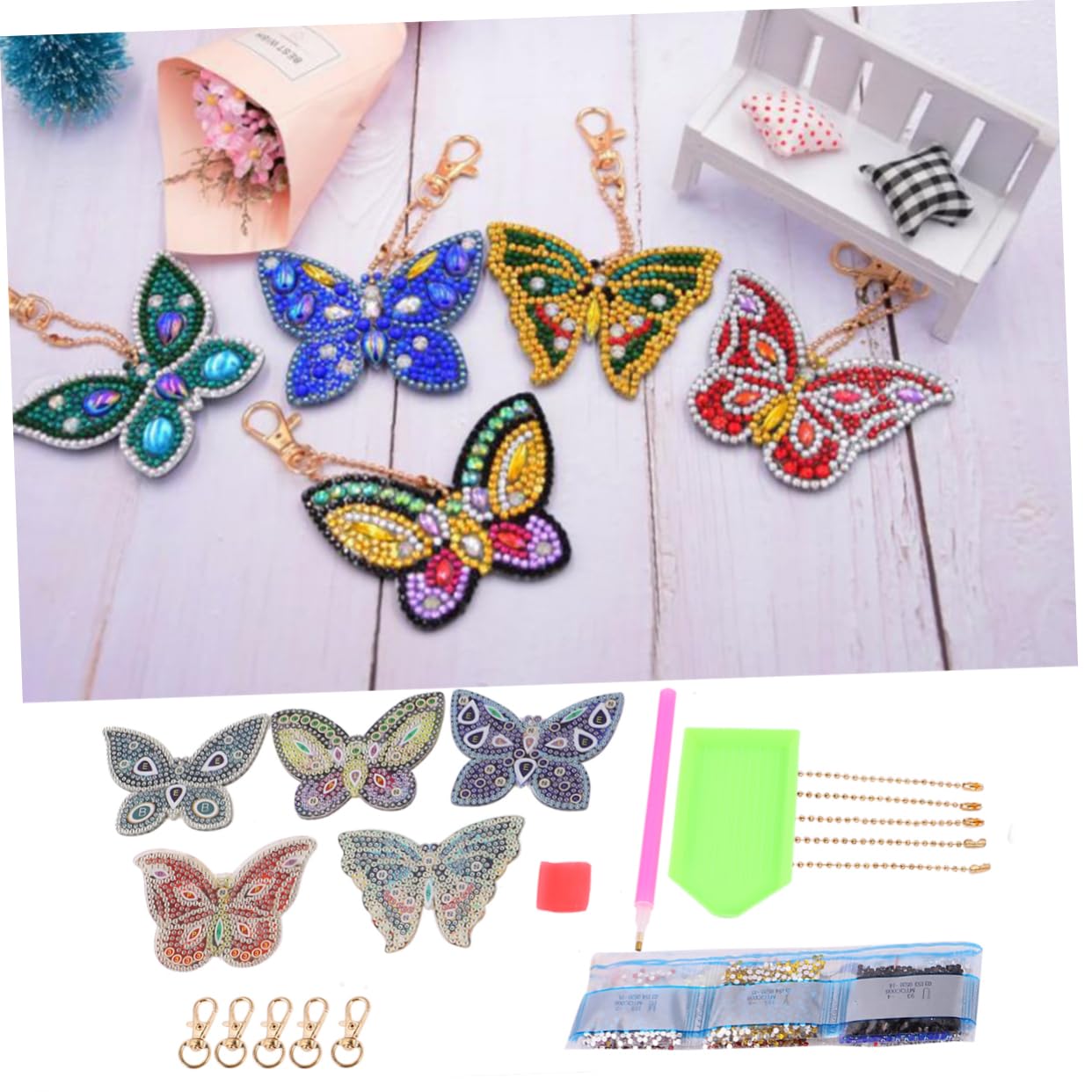 ULDIGI Cute Rhinestone Keychain Set - 5pcs Assorted Crystal Pendant Keyrings for Keys, Bags & Phones | Fashion Accessory for Women & Girls | Perfect for Gifts, Party Favors & Everyday Use