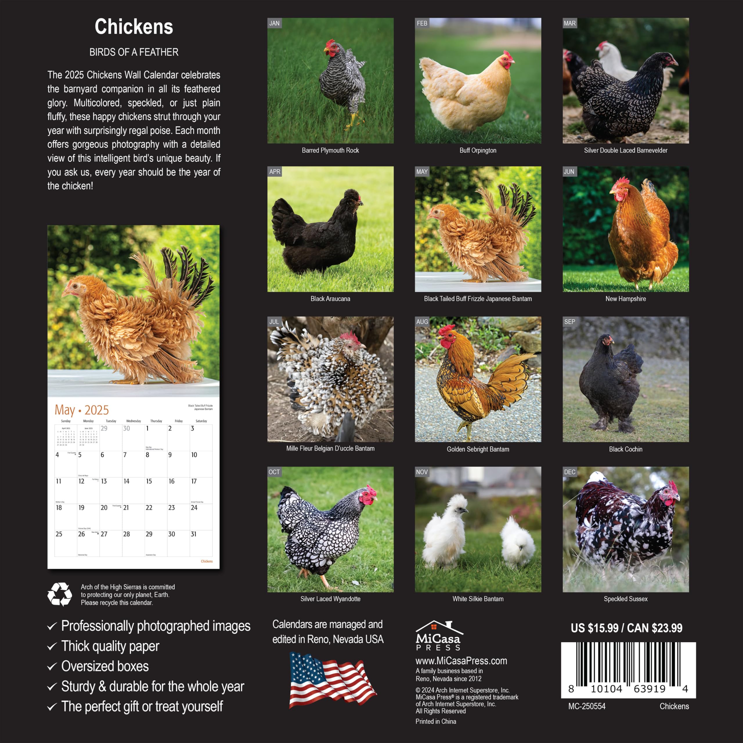 MICASA PRESS - 2025 Chickens Wall Calendar | 12