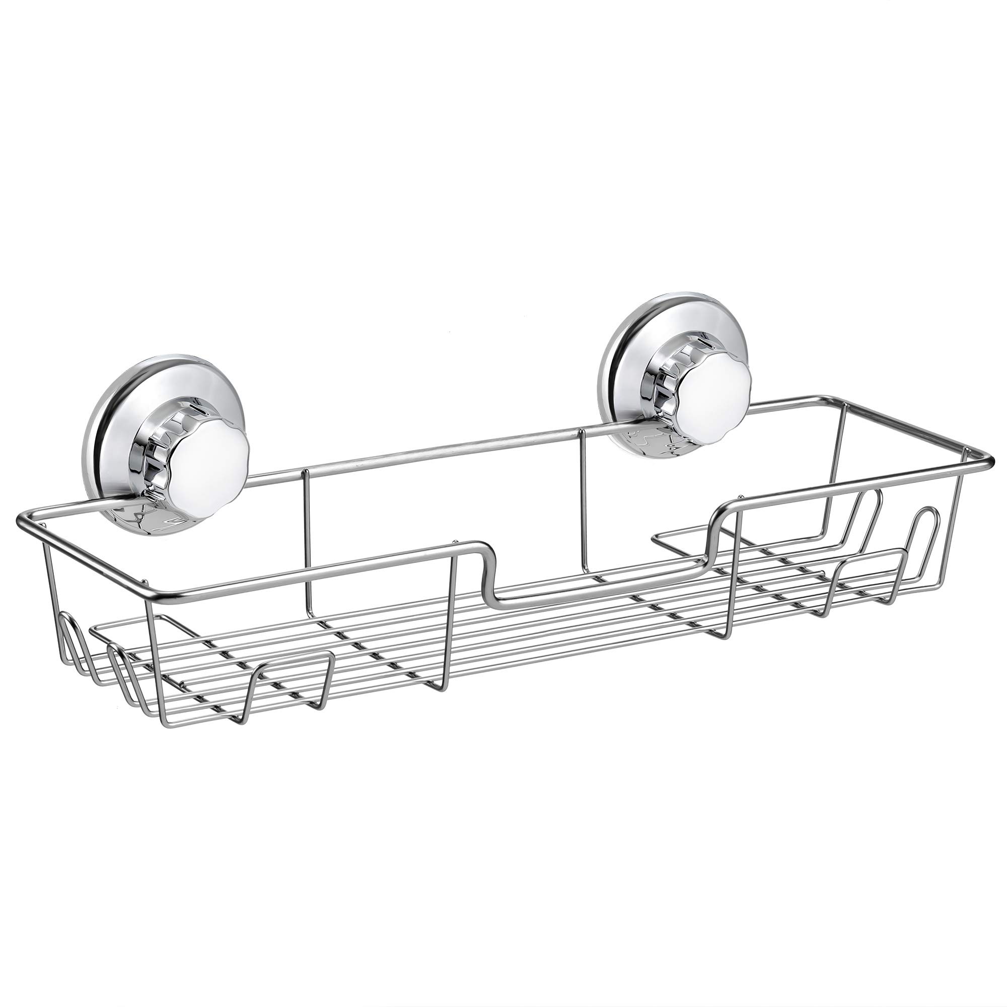 iPEGTOP L-4C Strong Suction Cup Shower Caddy with 4 Hooks - Rustproof Chrome Bathroom Organizer for Shampoo, Conditioner, Soap & Razor Storage - Perfect for Shower, Bathtub and Bathroom Organization