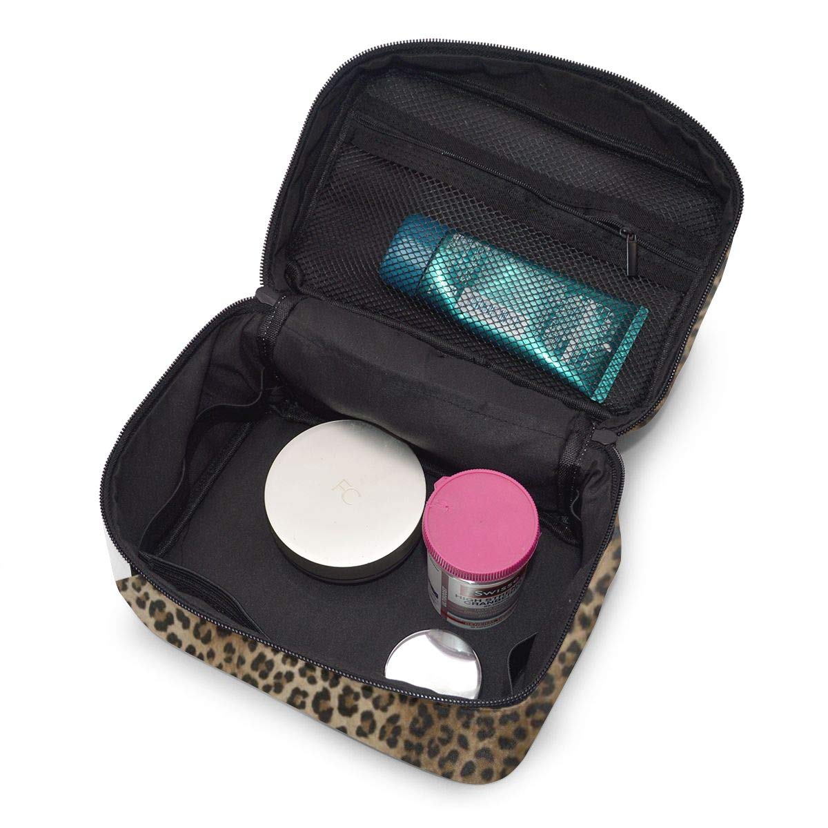 MSGUIDE Leopard Print Makeup Bag for Women - Travel Cosmetic Organizer with Handle, Waterproof Toiletry Bag for Girls | Perfect for Vacation, Gym & Daily Essentials Storage