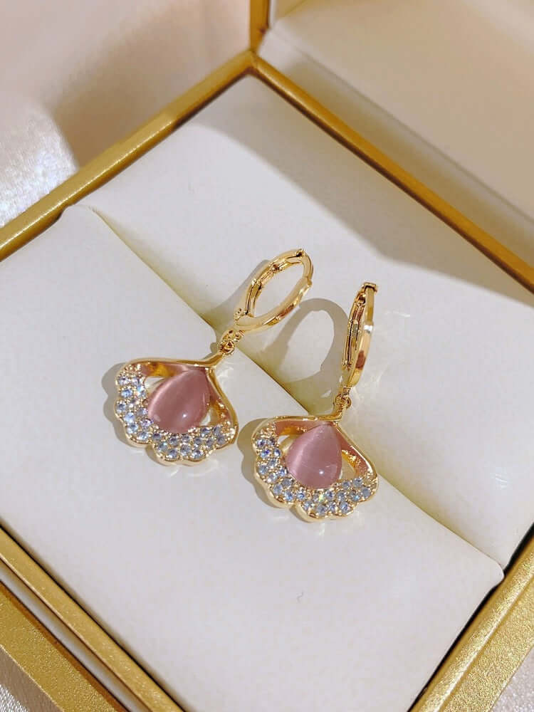 14K Gold Plated Ginkgo Leaf Huggie Earrings with Dangle Pearl Drop | Elegant Pearl Earrings for Women | Perfect for Weddings, Parties & Everyday Wear | A8078