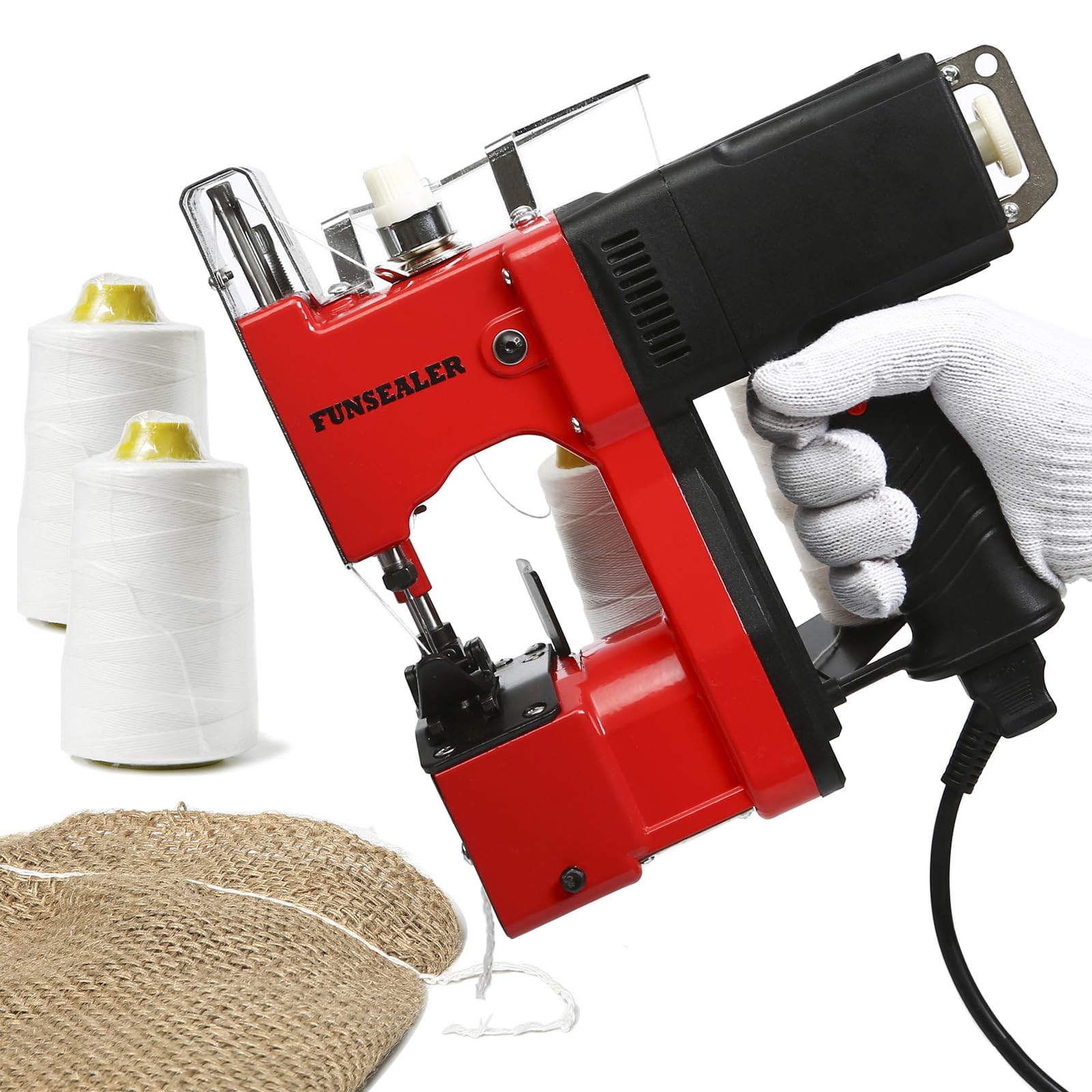Heavy Duty Bag Sewing Machine for Burlap & Sand Bags - Industrial Bag Closing Stitcher with 2 Roll Threads - Perfect for Agriculture, Construction & Packaging Use