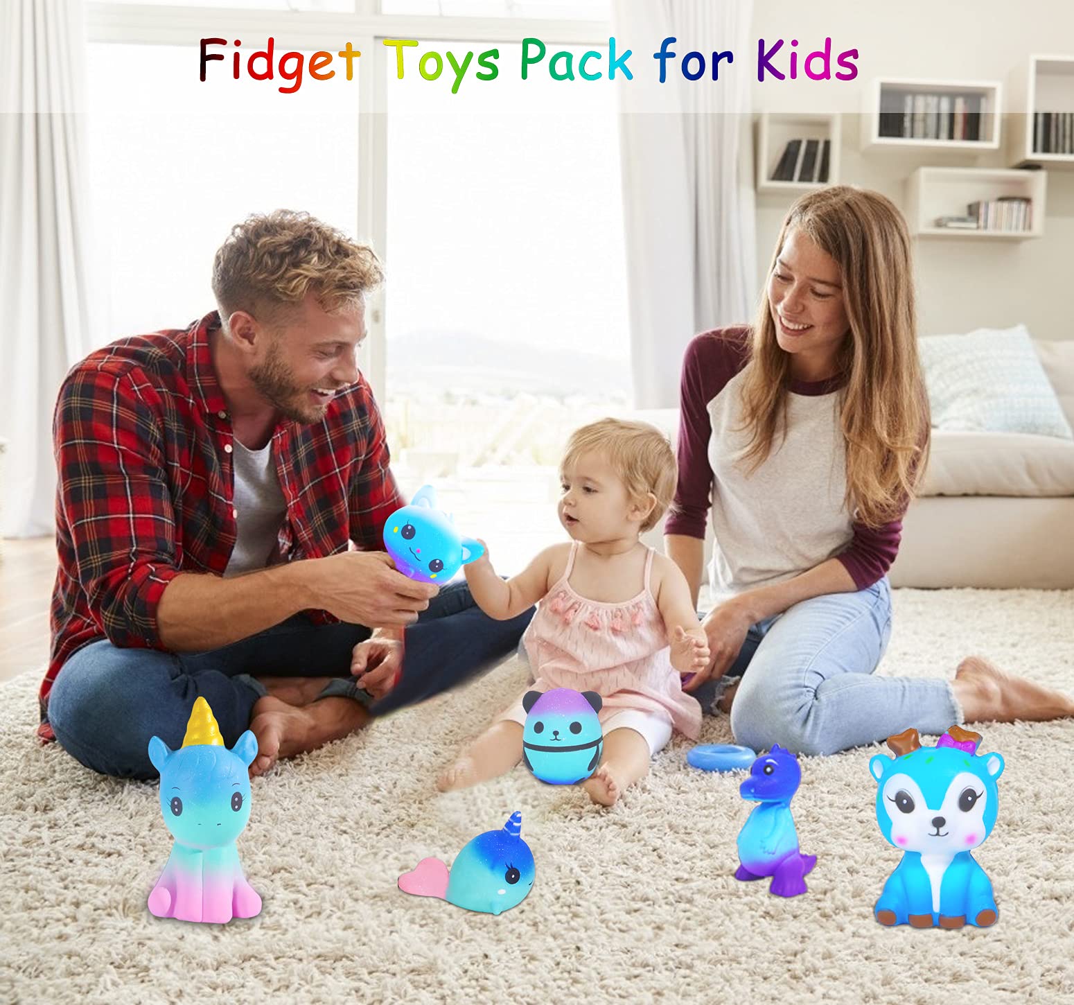 Slow Rising Galaxy Squishy Toys Set - 6 Pack Soft Kawaii Stress Relief Squishies (Cat, Panda, Unicorn, Dinosaur) for Kids & Adults | Fun Sensory Fidget Toys for Anxiety Relief, Classroom Rewards & Relaxation