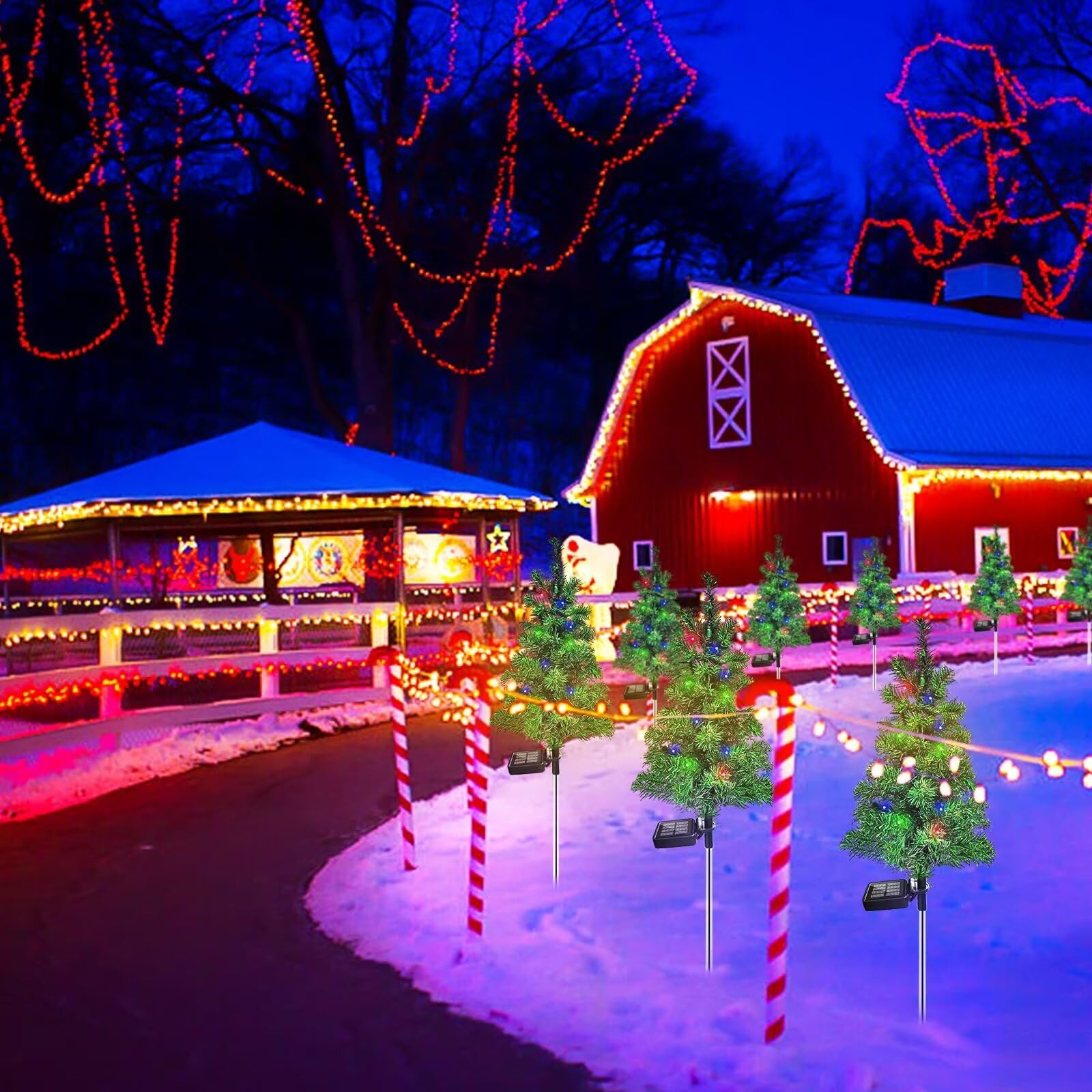 4PCS Solar Christmas Tree Garden Stake Lights - Waterproof Outdoor Xmas Decorations for Yard, Patio, Pathway - Holiday Lighting for Christmas Décor & Festive Ambiance