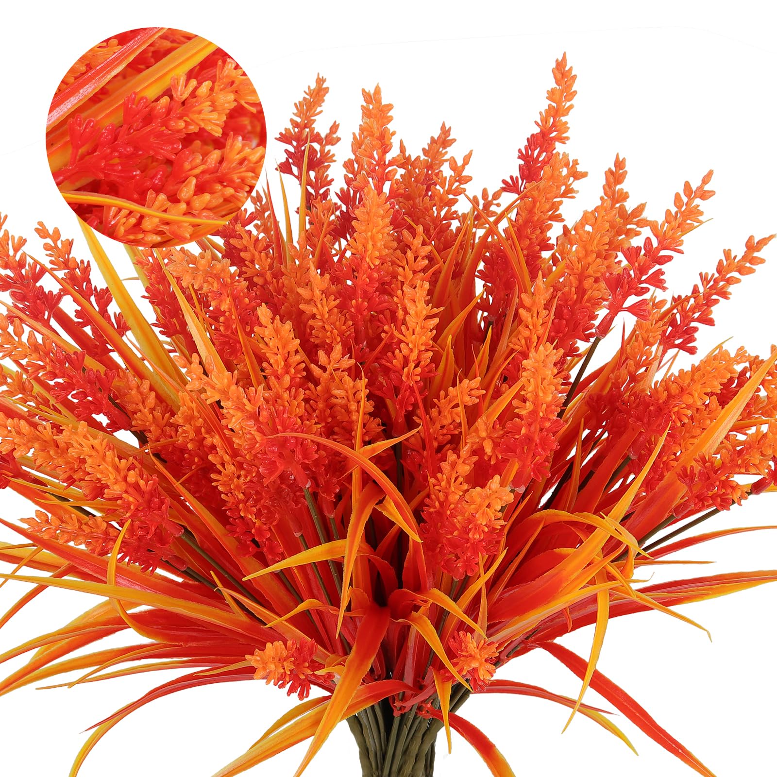 Artificial Fall Plants for Outdoors - Fake Grass Plants & Autumn Leaf Stems - Realistic Wheat Grass Greenery & Burnt Orange Shrubs - Perfect for Autumn Home Decor, Seasonal Centerpieces, and Outdoor Fall Displays (Gold)