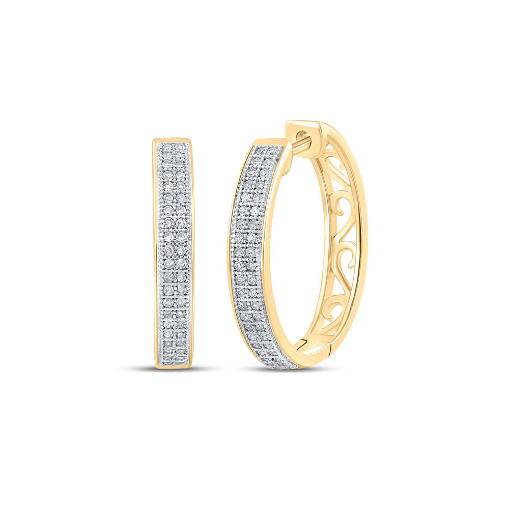 10K Yellow Gold Women's Round Diamond Double Row Pave Hoop Earrings - 1/4 Cttw, Elegant & Sparkling Jewelry for Parties, Weddings & Special Occasions