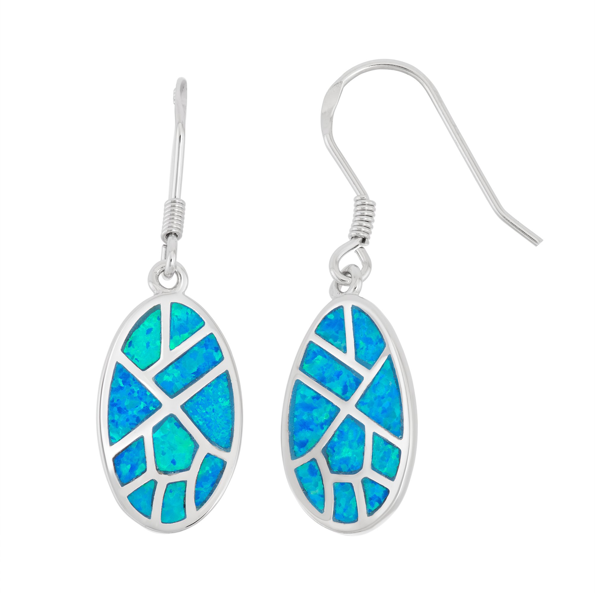 Beautiful Sterling Silver Created Opal Oval Dangle Earrings for Women - Perfect for Weddings, Parties & Special Occasions