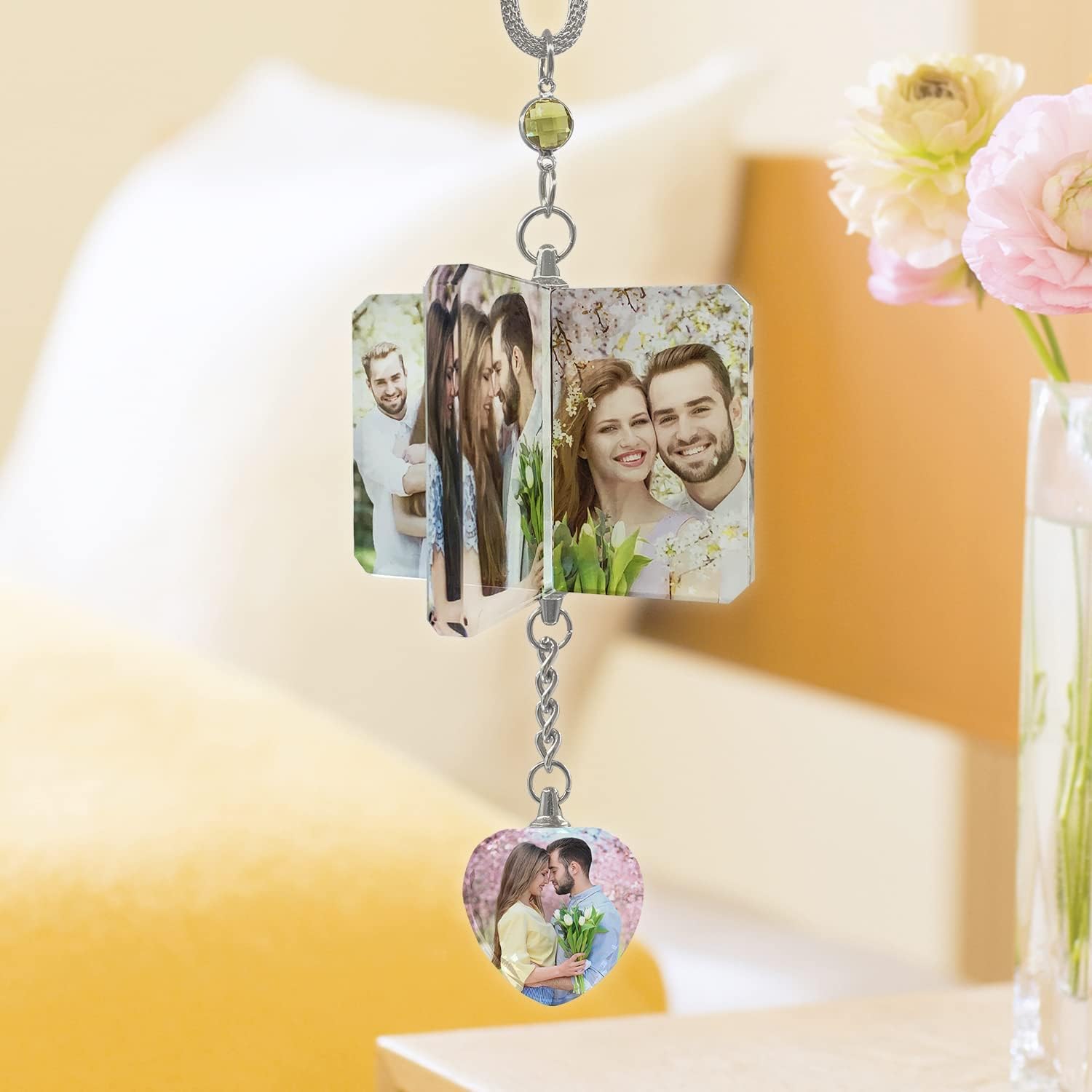Custom Photo Car Pendant Crystal Windmill Charm - 5PCS Rear View Mirror Hanging Ornaments for Cars - Personalized Car Accessories for Gifts, Decor, and Safe Driving