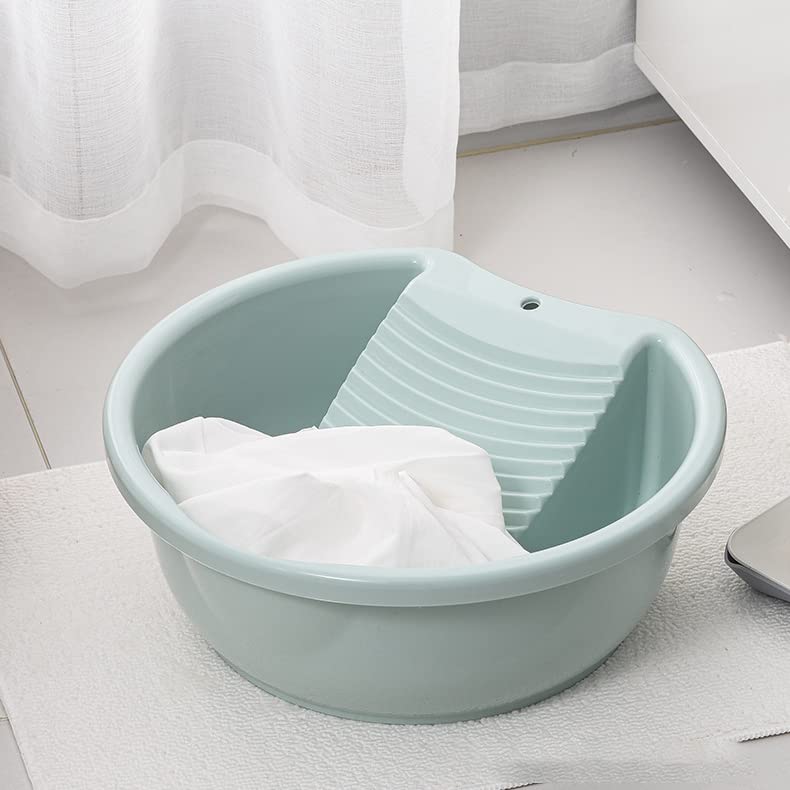 SOUJOY 2 Pack Plastic Washboard Basin - Non-Slip Hand Washing Tub with Built-in Washboard for Delicate Laundry | Portable for Home, Camping & Travel (Ideal for Socks, Underwear & Baby Clothes)