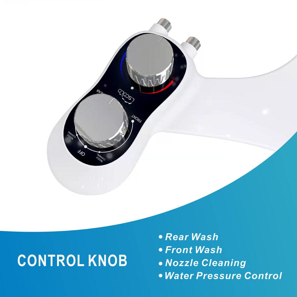 Non-Electric Bidet Toilet Seat Attachment with Hot & Cold Water - Adjustable Retractable Nozzle, Built-in Toilet Paper Holder - Perfect for Home, RV, and Travel Use