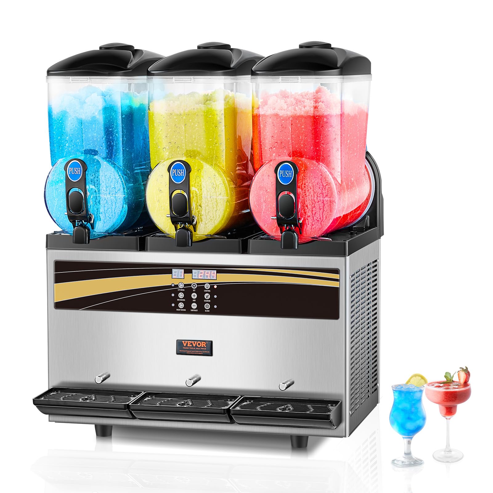 VEVOR Commercial Margarita Machine 15L x 3 Triple Tank Slushie Maker - Stainless Steel Frozen Drink Machine for Margaritas, Smoothies & Slushies (180 Cups Capacity) - Perfect for Home Parties, Restaurants, Cafes & Bars