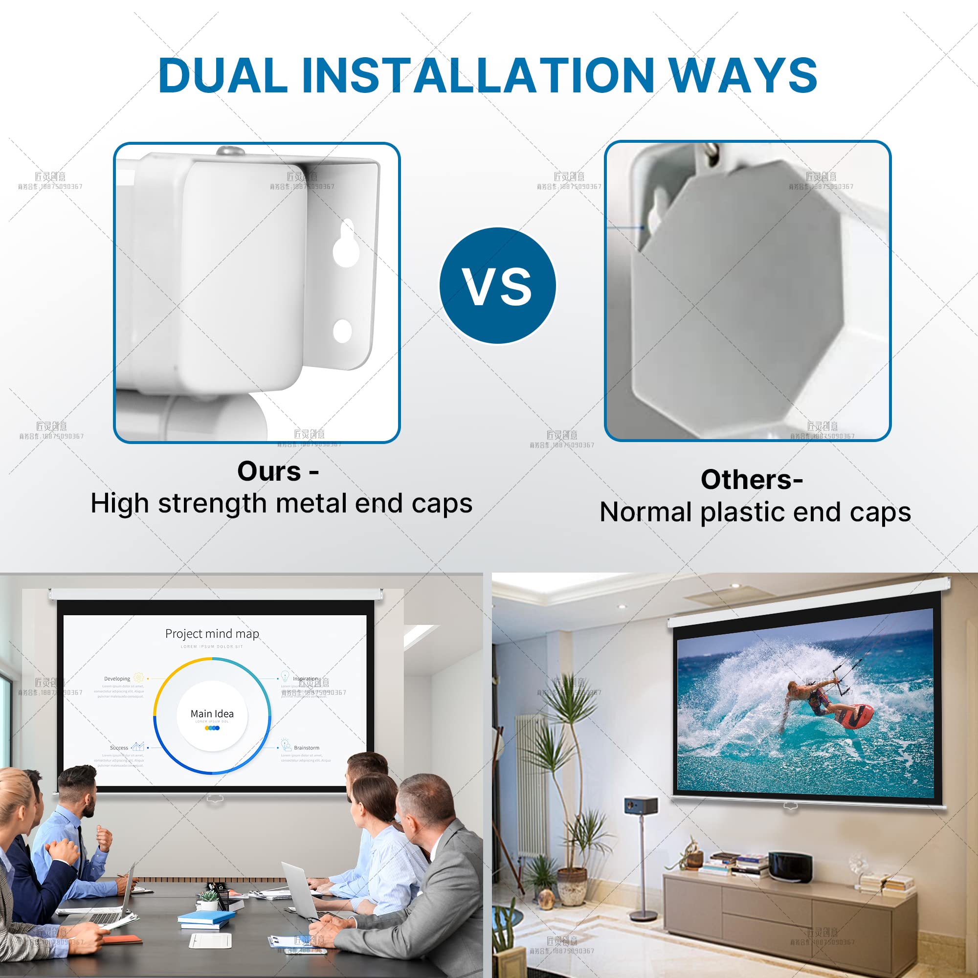 ProHT 84-Inch Manual Pull Down Projector Screen - 16:9 Aspect Ratio Matte White Projection Screen for Home Theater, Presentations & Movies | Perfect for HDTV, Sports, Office Meetings & Classroom Use