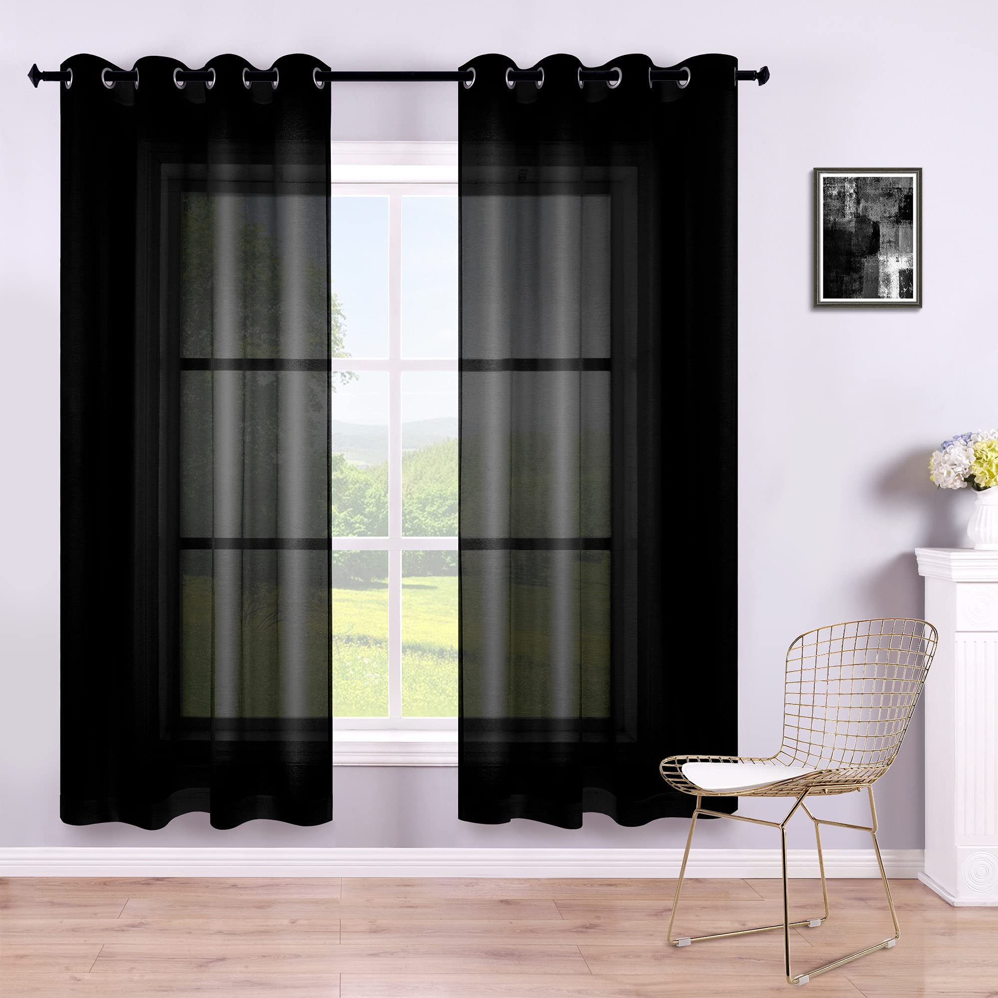 KOUFALL Blackout Curtains 72 Inch Length 2 Panels Set - Thermal Insulated Solid Black Grommet Drapes for Living Room & Bedroom (52x72 Inches) - Perfect for Light Blocking, Privacy & Home Decor