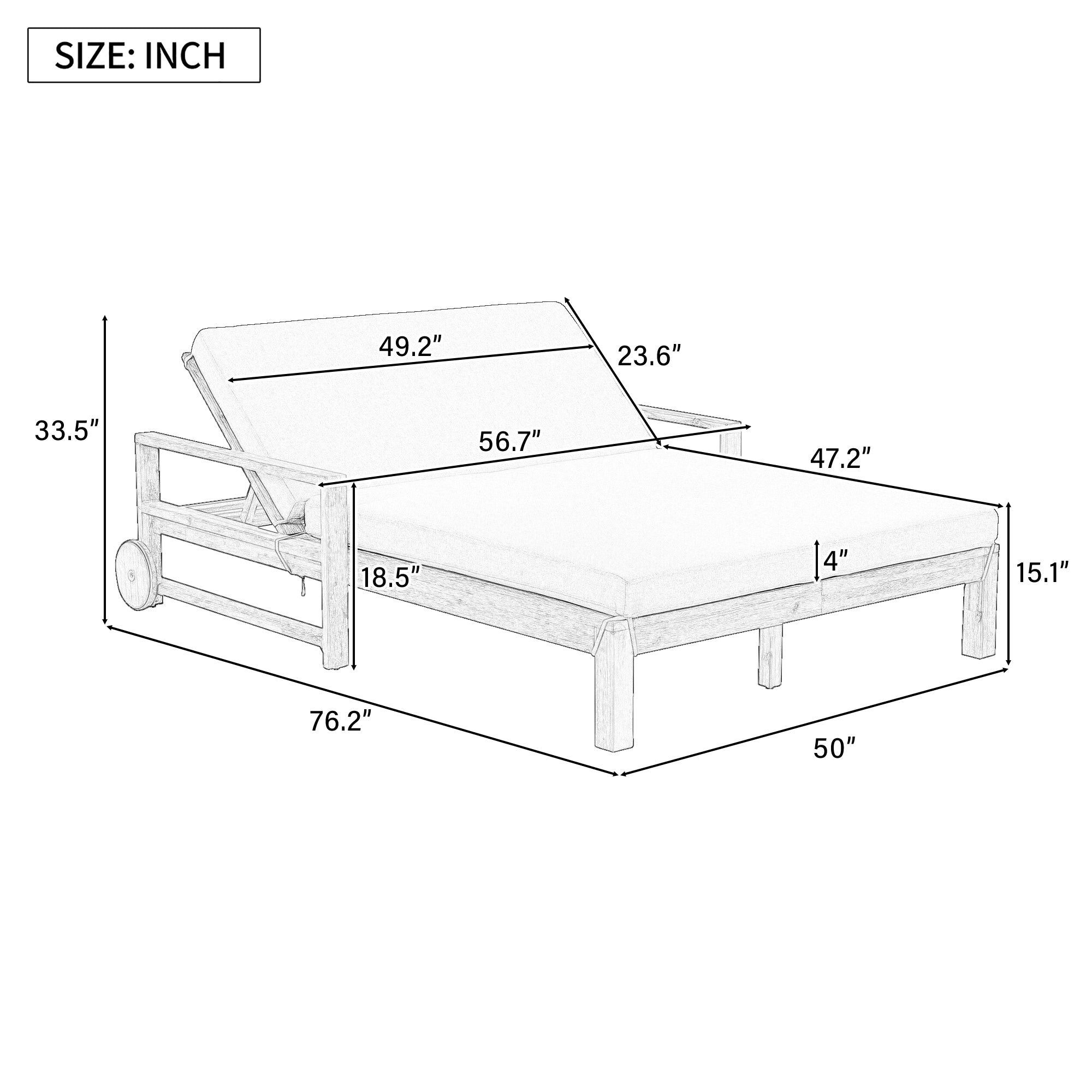 Farmhouse Style Wooden Outdoor Sunbed - 2 Person Daybed for Poolside, Garden & Backyard Relaxation | Weather-Resistant Grey Patio Furniture for Lounging, Sunbathing & Outdoor Entertaining