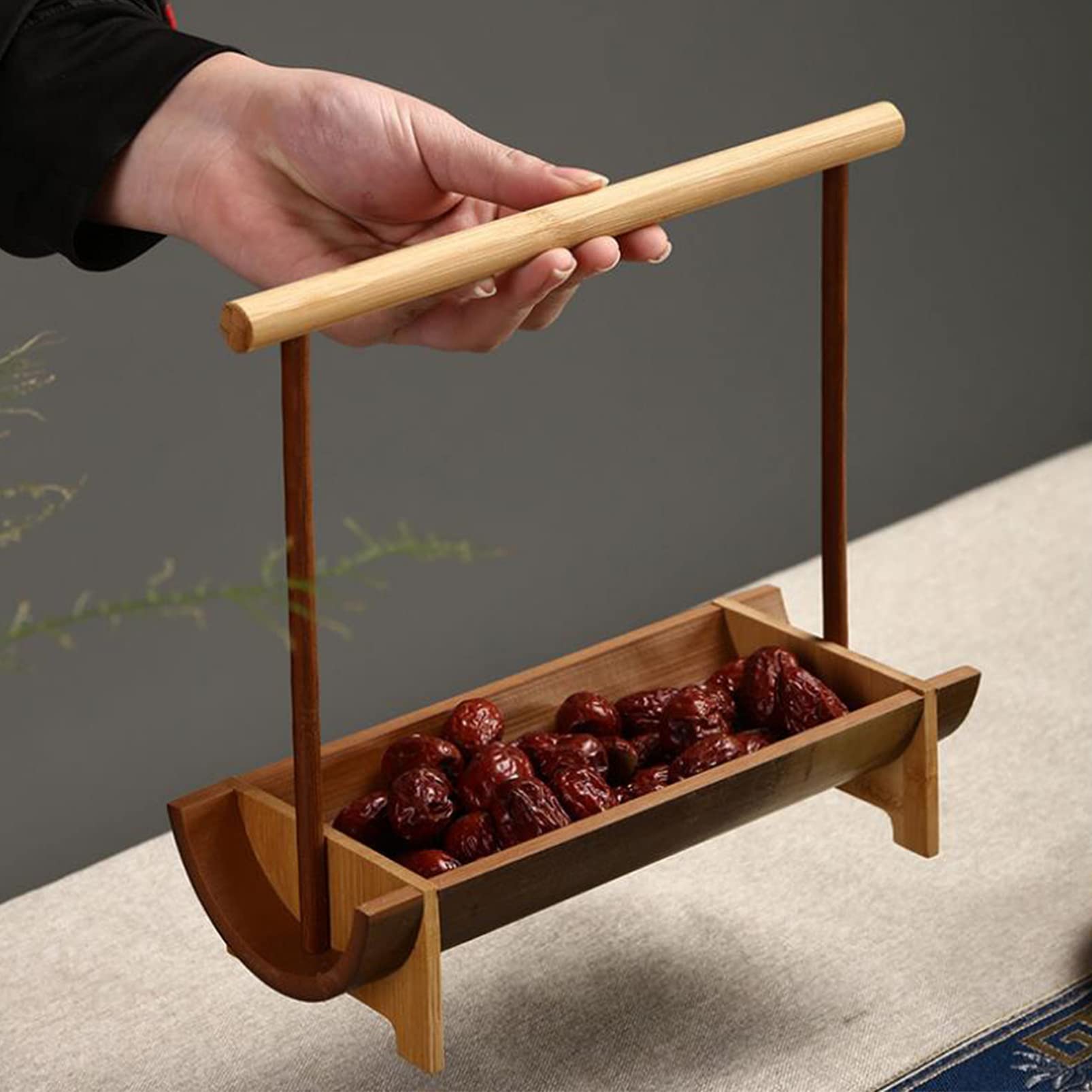 Portable Wooden Snack Basket with Handle - Multipurpose Food Tray for Fruits, Cakes, Cupcakes & Decor | Perfect for Picnics, Parties & Kitchen Organization