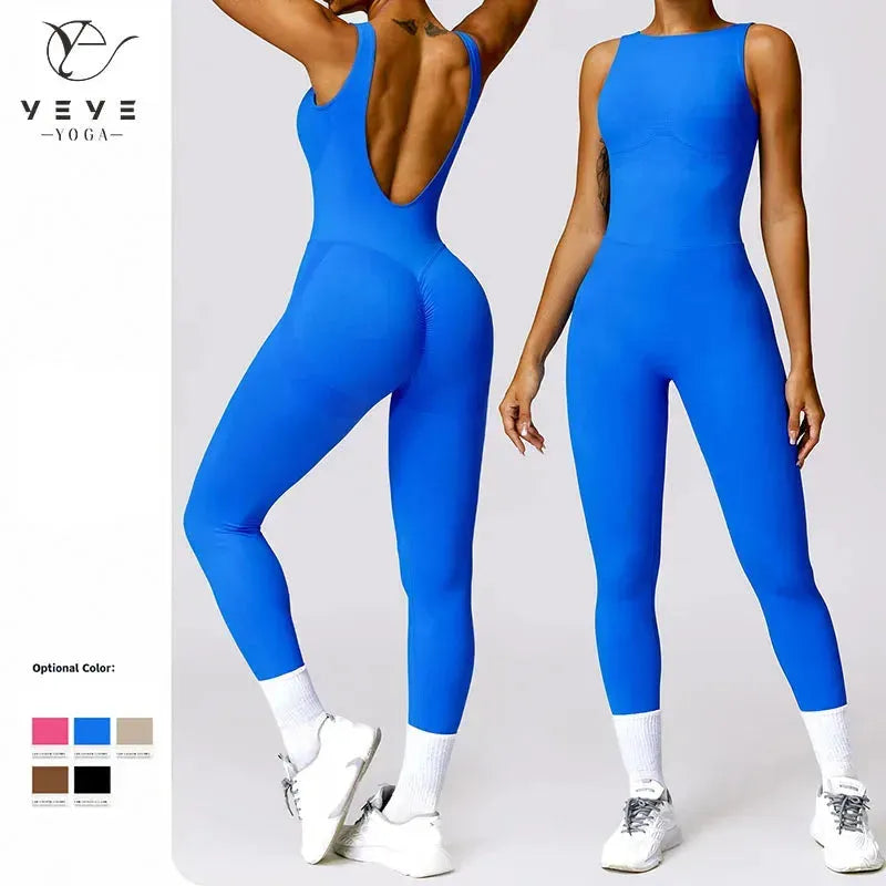 Women's Sexy Seamless Tracksuit - Gym Bodysuit & Ribbed Yoga Jumpsuit One Piece Workout Romper - Sportswear Fitness Set for Yoga, Running & Gym Training