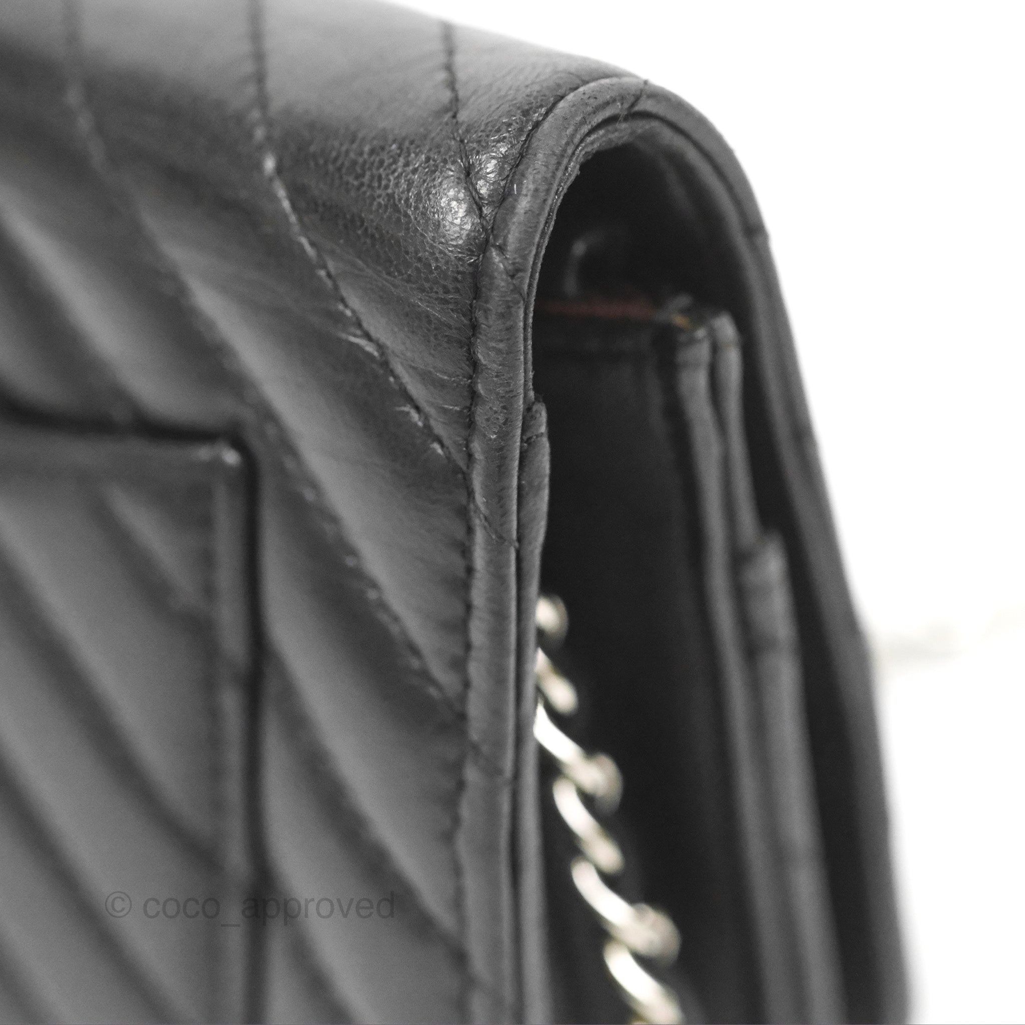 Chanel Classic Chevron Wallet on Chain WOC - Black Lambskin Leather with Silver Hardware | Crossbody Bag for Women, Perfect for Evening Events & Daily Use